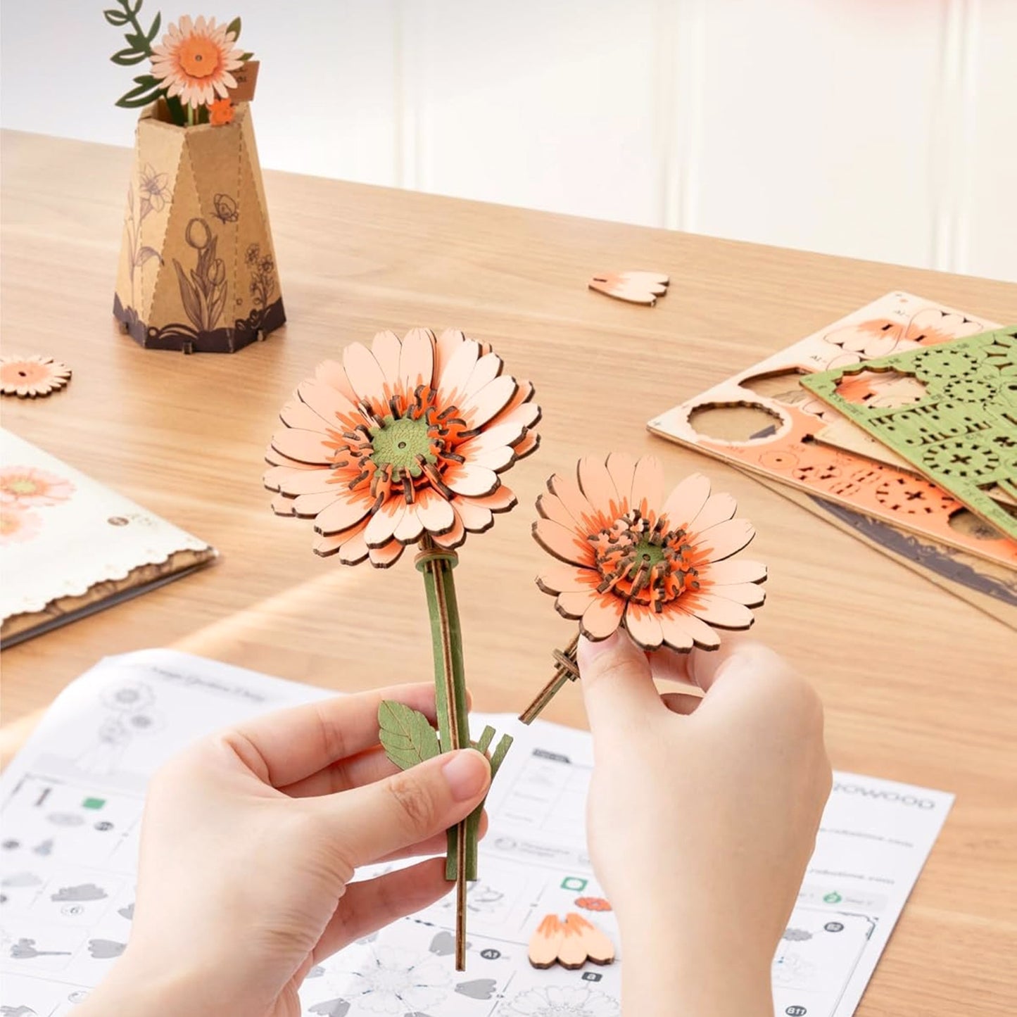 Hands Craft 3D Modern Wooden Puzzle | Orange Gerbera Daisy