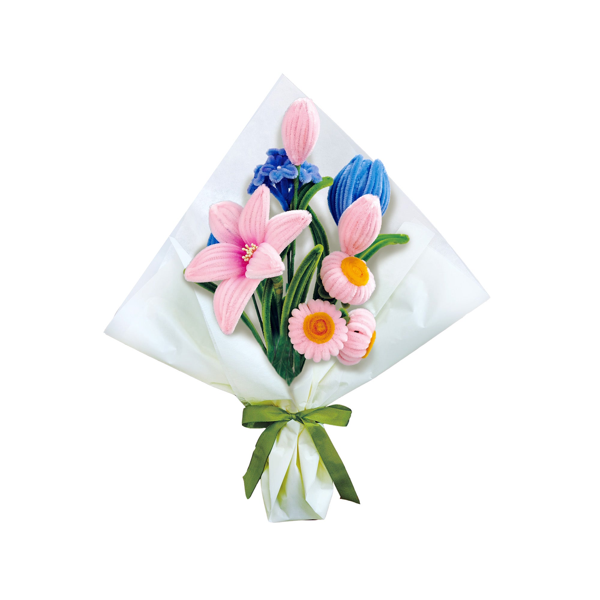 Hands Craft Chenille Craft Kit | Pink & Blue Flower Bouquet Mix