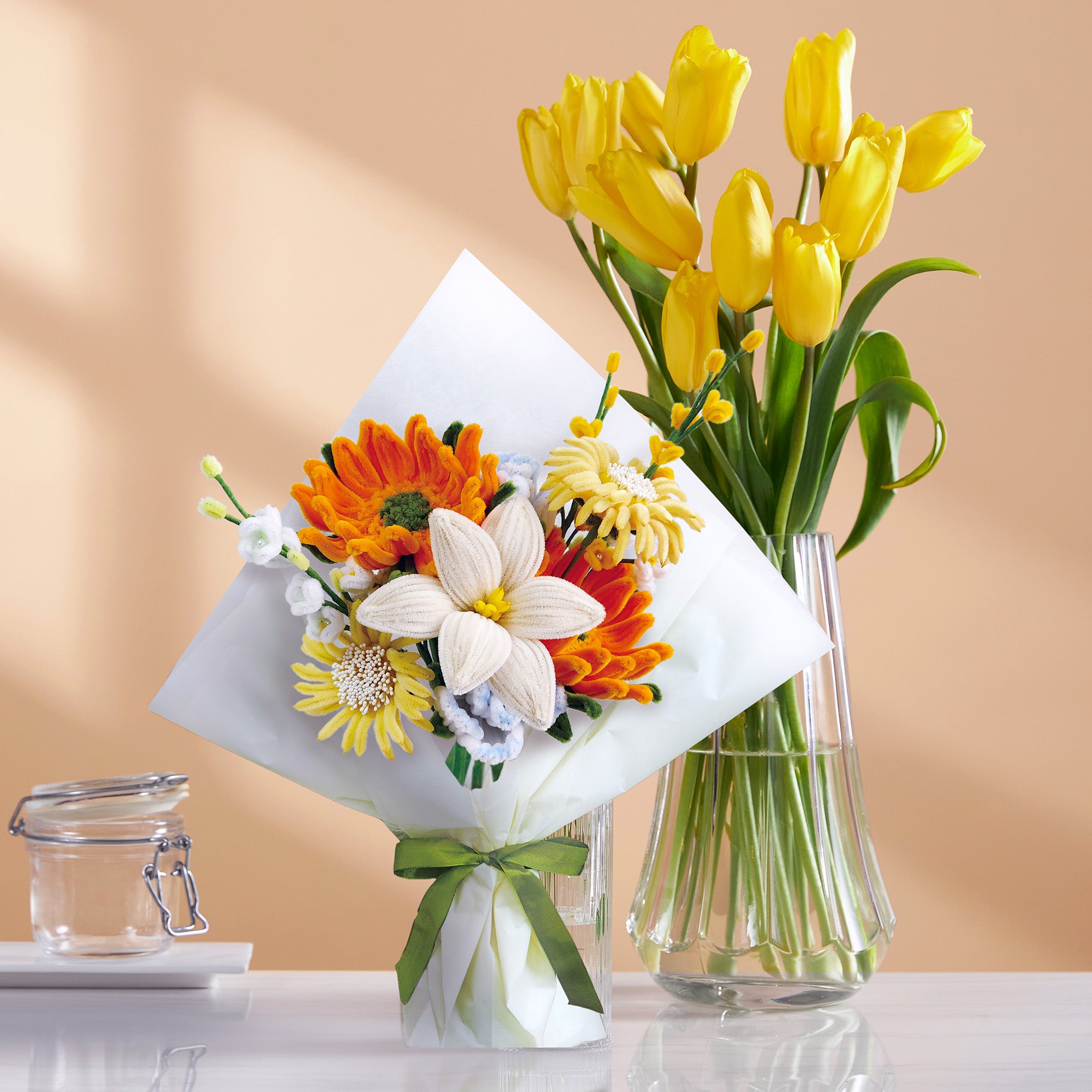Hands Craft DIY Chenille Craft Kit | Orange Flower Bouquet Mix