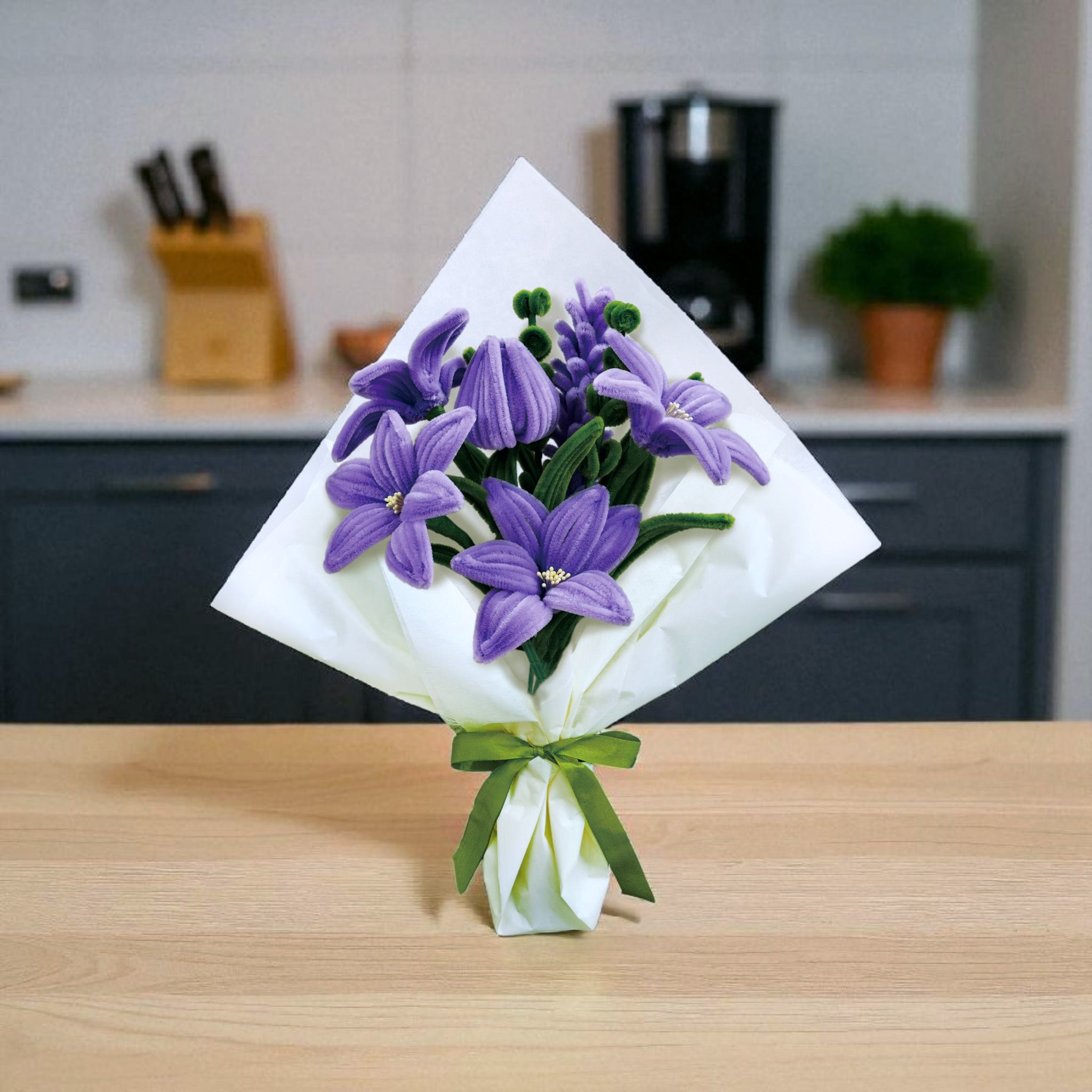 Hands Craft DIY Chenille Craft Kit | Purple Lily Flower Bouquet