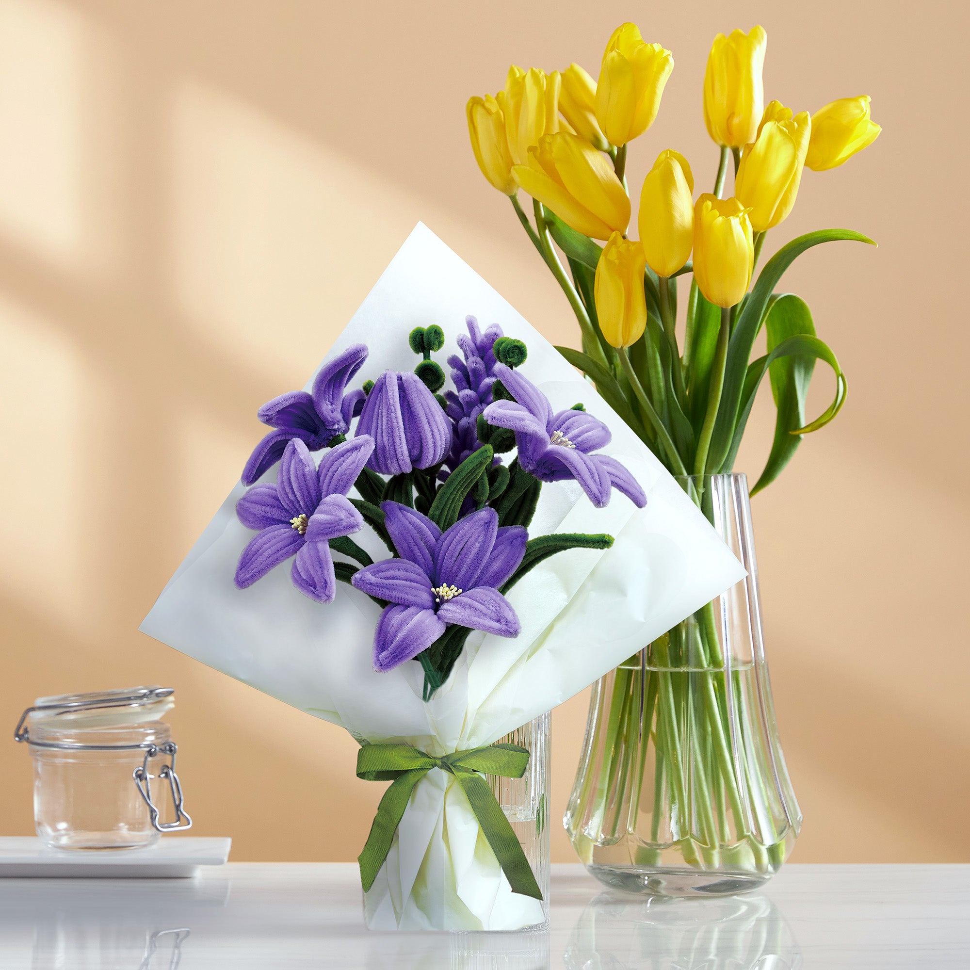 Hands Craft DIY Chenille Craft Kit | Purple Lily Flower Bouquet