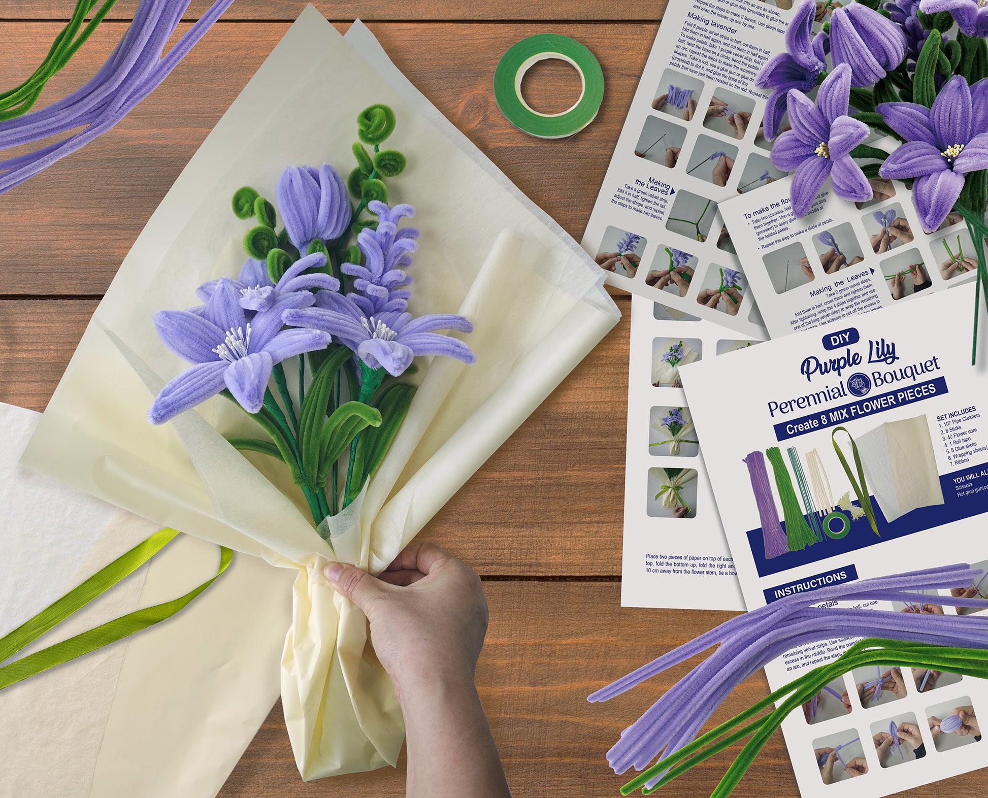 Hands Craft DIY Chenille Craft Kit | Purple Lily Flower Bouquet