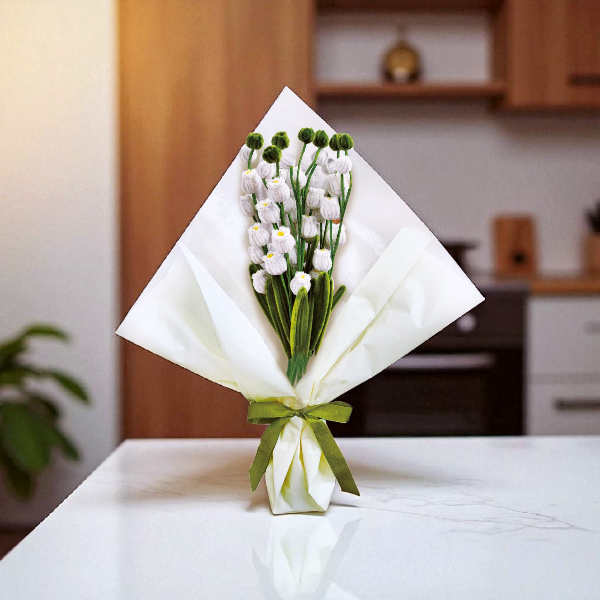 Hands Craft DIY Chenille Craft Kit | White Tulip Flower Bouquet Kit