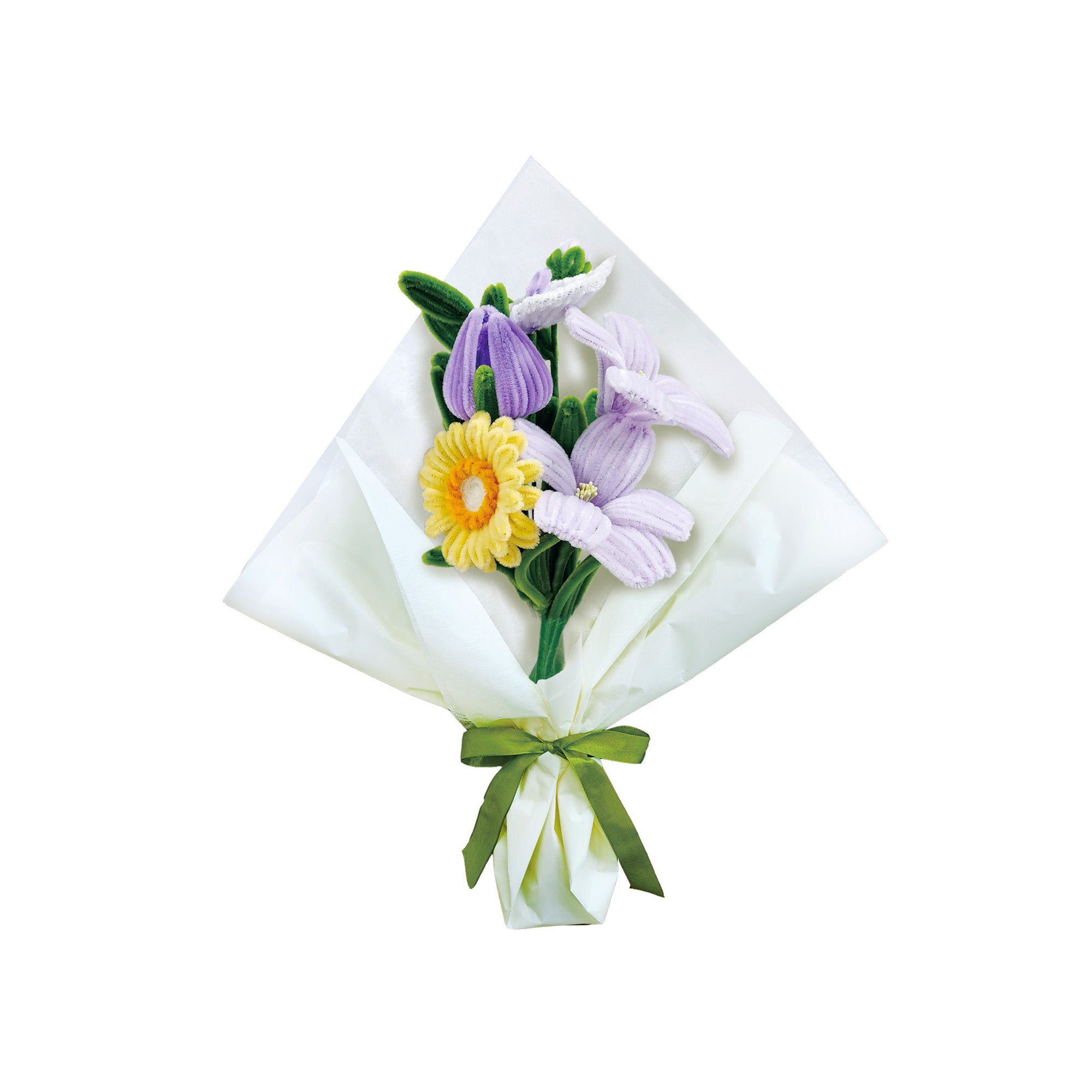 Hands Craft DIY Chenille Craft Kit | Yellow & Purple Flower Bouquet Mix