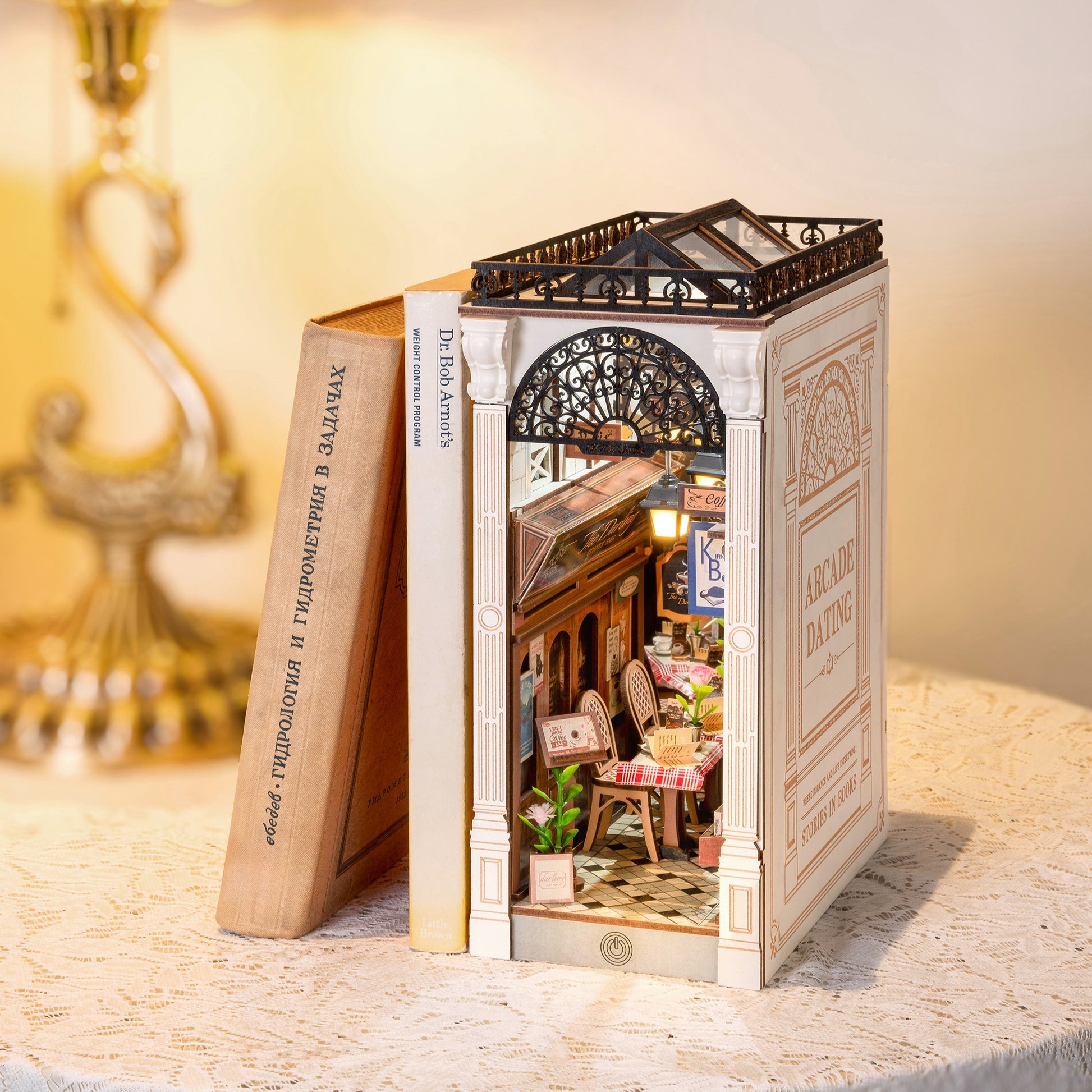 Hands Craft DIY Miniature Book Nook Kit | Paris Arcade Date w/ Dust Cover