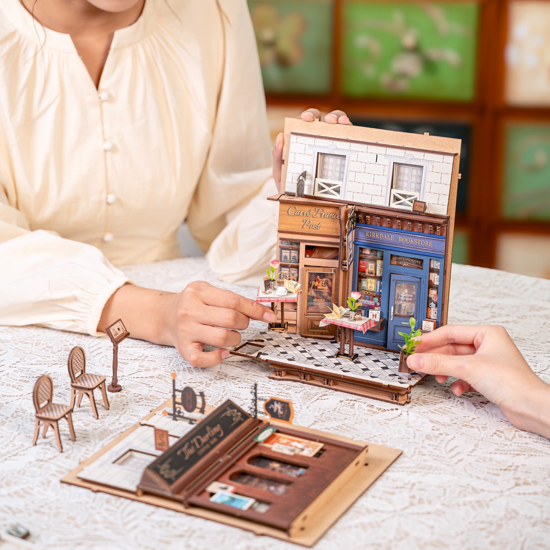 Hands Craft DIY Miniature Book Nook Kit | Paris Arcade Date w/ Dust Cover
