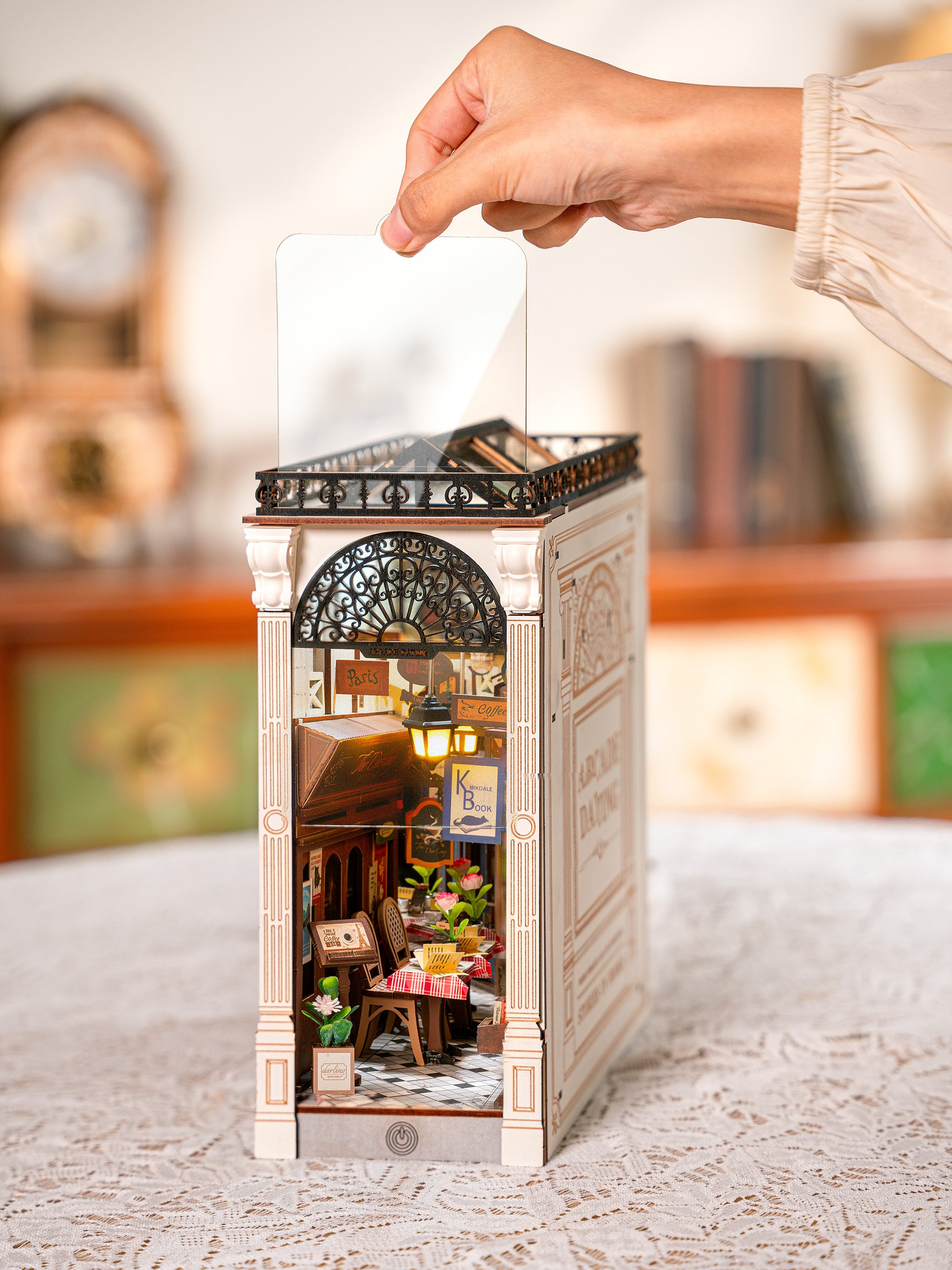 Hands Craft DIY Miniature Book Nook Kit | Paris Arcade Date w/ Dust Cover