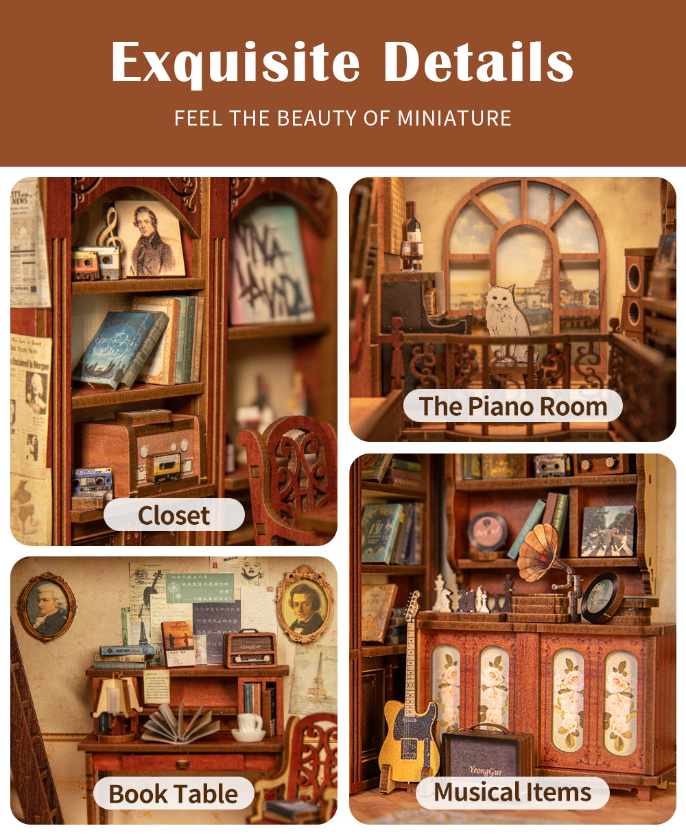 Hands Craft DIY Miniature Book Nook Kit | The Secret Rhythm w/ Dust Cover