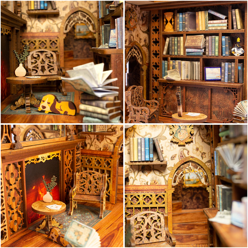 Hands Craft DIY Miniature Kit Book Nook | Eternal Bookstore w/ Dust Cover