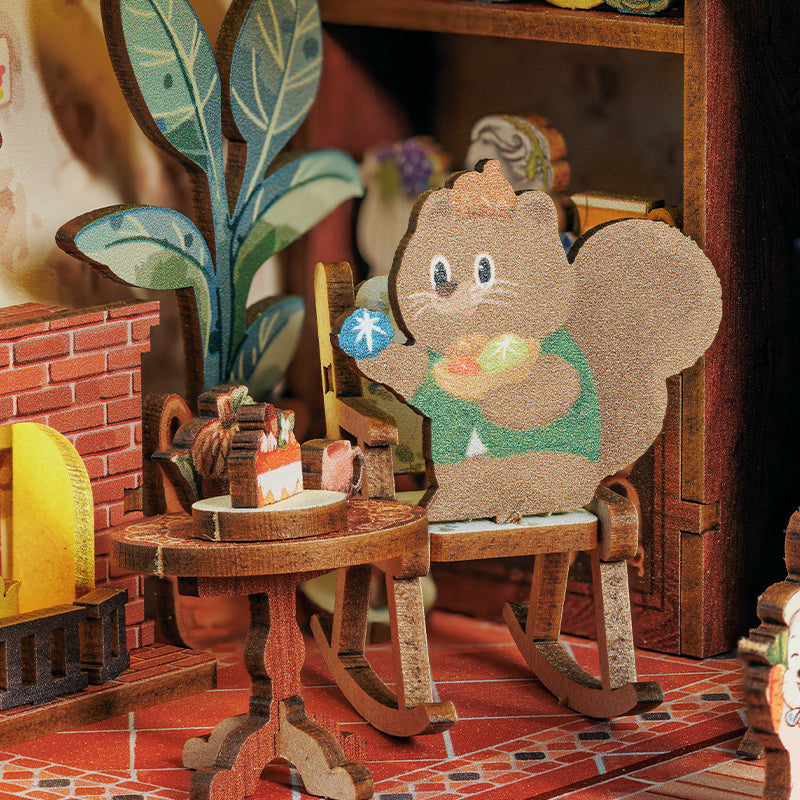 Hands Craft DIY Miniature Kit Book Nook | Squirrel Collector w/ Dust Cover
