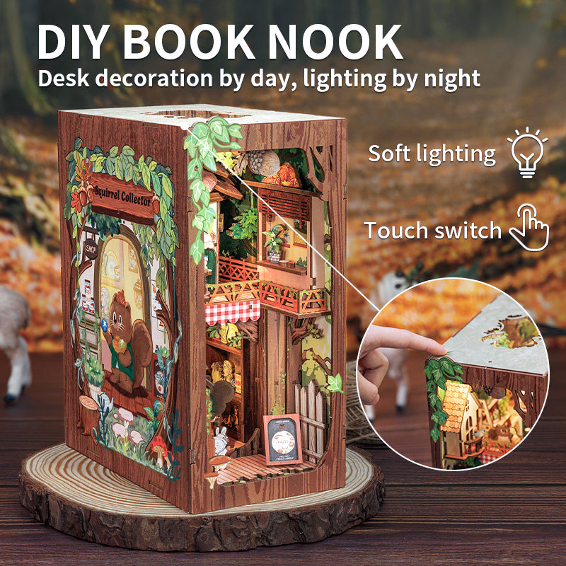 Hands Craft DIY Miniature Kit Book Nook | Squirrel Collector w/ Dust Cover