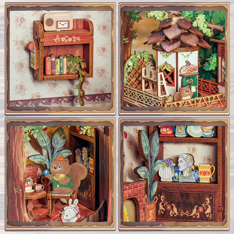 Hands Craft DIY Miniature Kit Book Nook | Squirrel Collector w/ Dust Cover