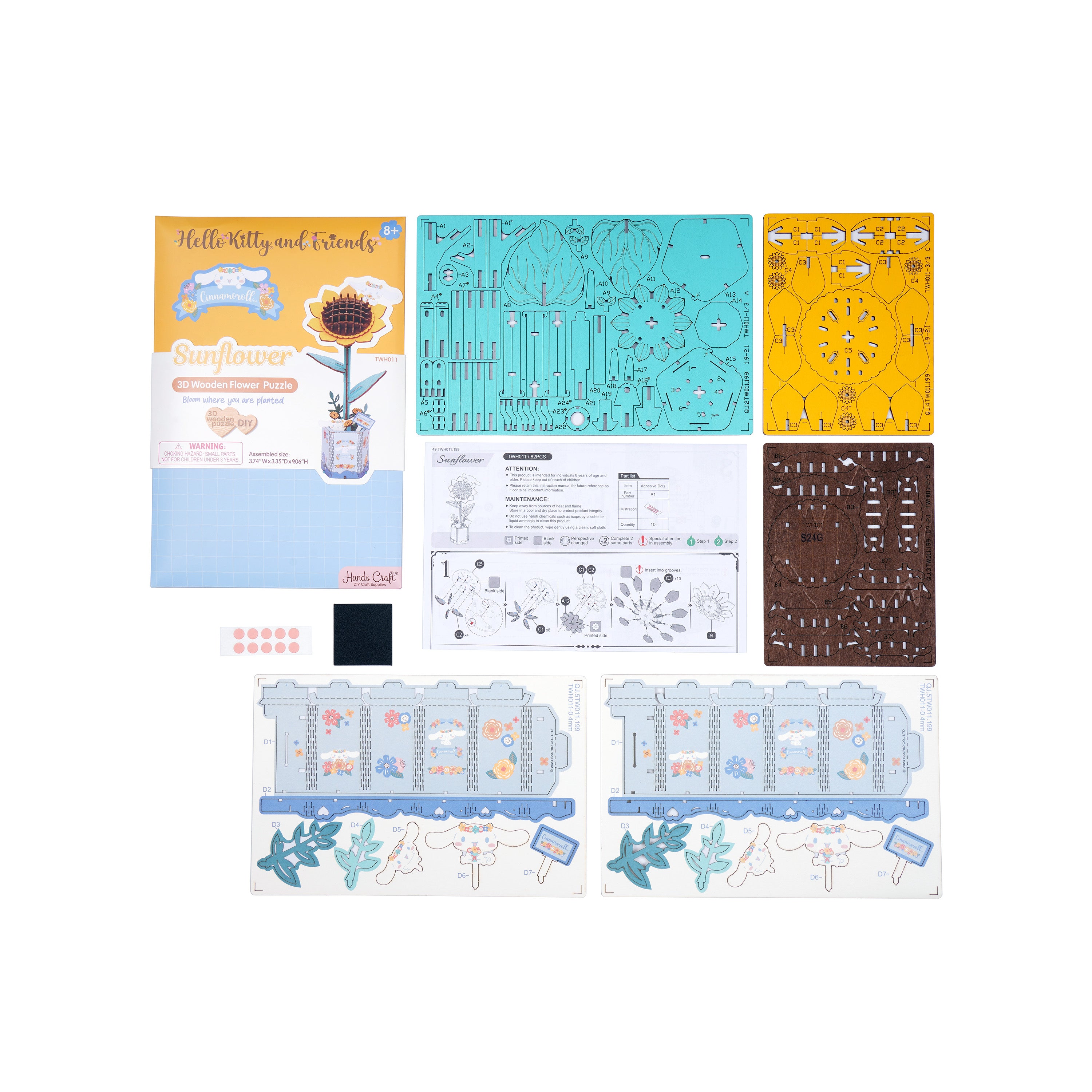 Hands Craft DIY Miniatures 3D Wooden Puzzle | Hello Kitty® and Friends Cinnamoroll Sunflower