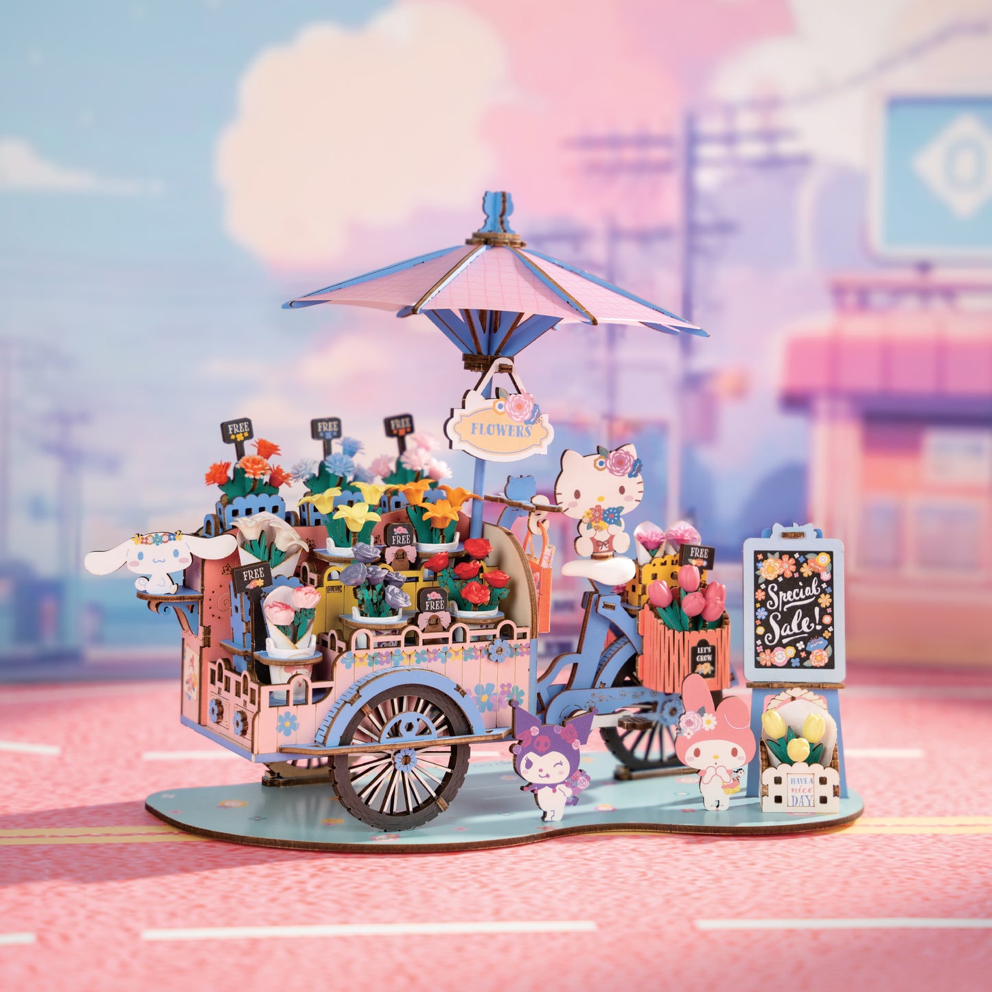 Hands Craft DIY Miniatures 3D Wooden Puzzle | Hello Kitty® and Friends Flower Cart