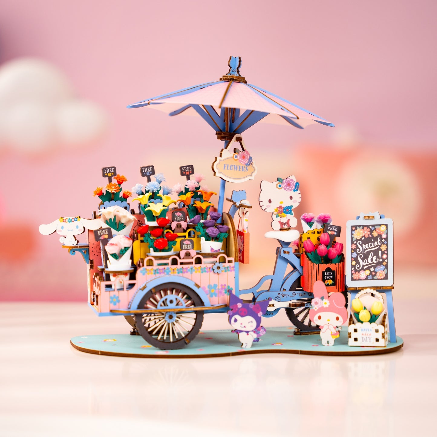 Hands Craft DIY Miniatures 3D Wooden Puzzle | Hello Kitty® and Friends Flower Cart