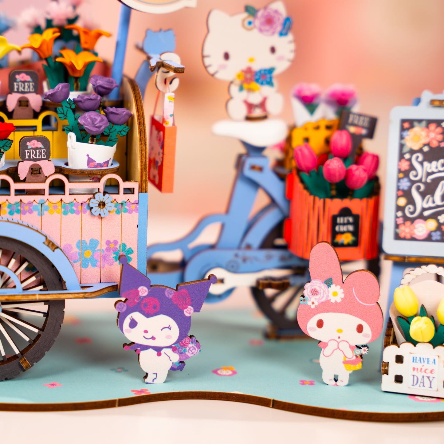 Hands Craft DIY Miniatures 3D Wooden Puzzle | Hello Kitty® and Friends Flower Cart