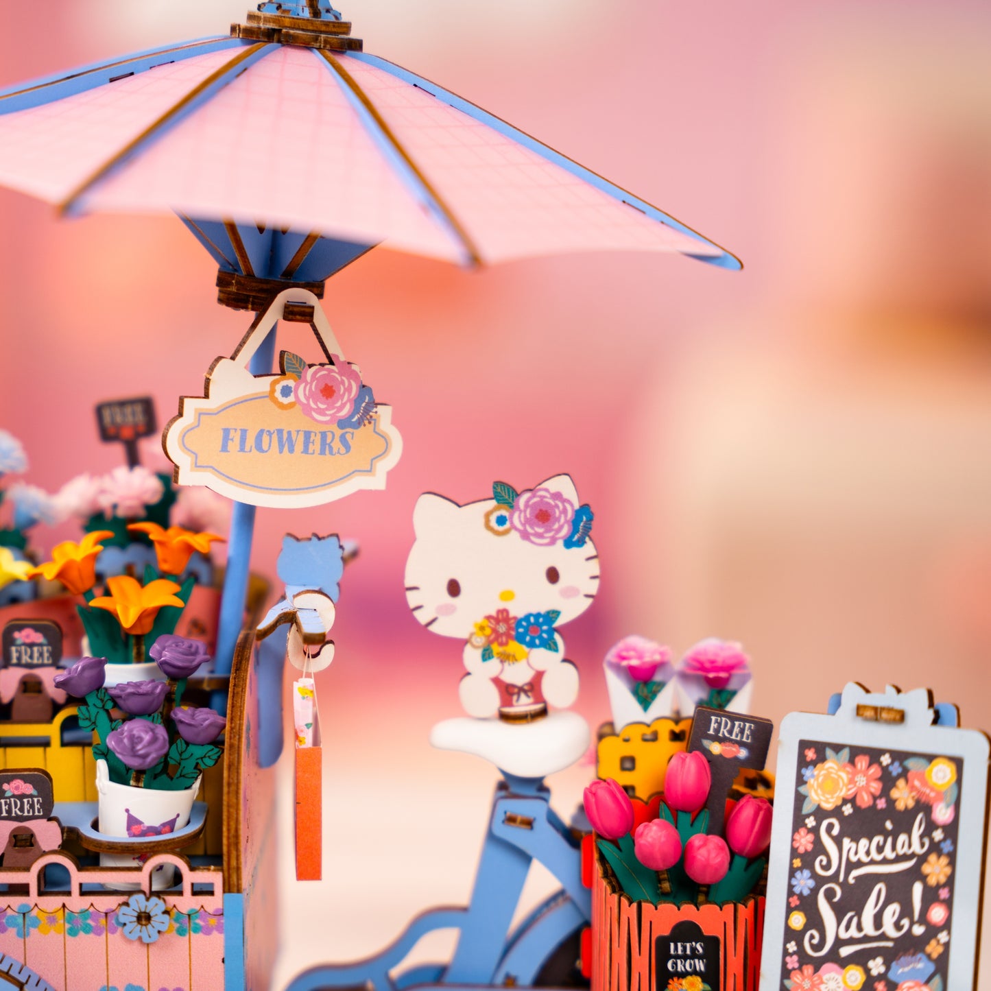 Hands Craft DIY Miniatures 3D Wooden Puzzle | Hello Kitty® and Friends Flower Cart