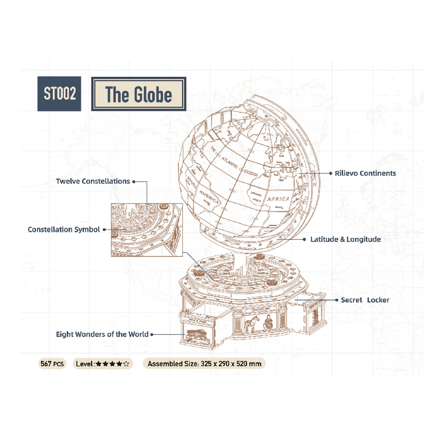 Hands Craft DIY Miniatures Mechanical 3D Wooden Puzzle | Globe Earth Model