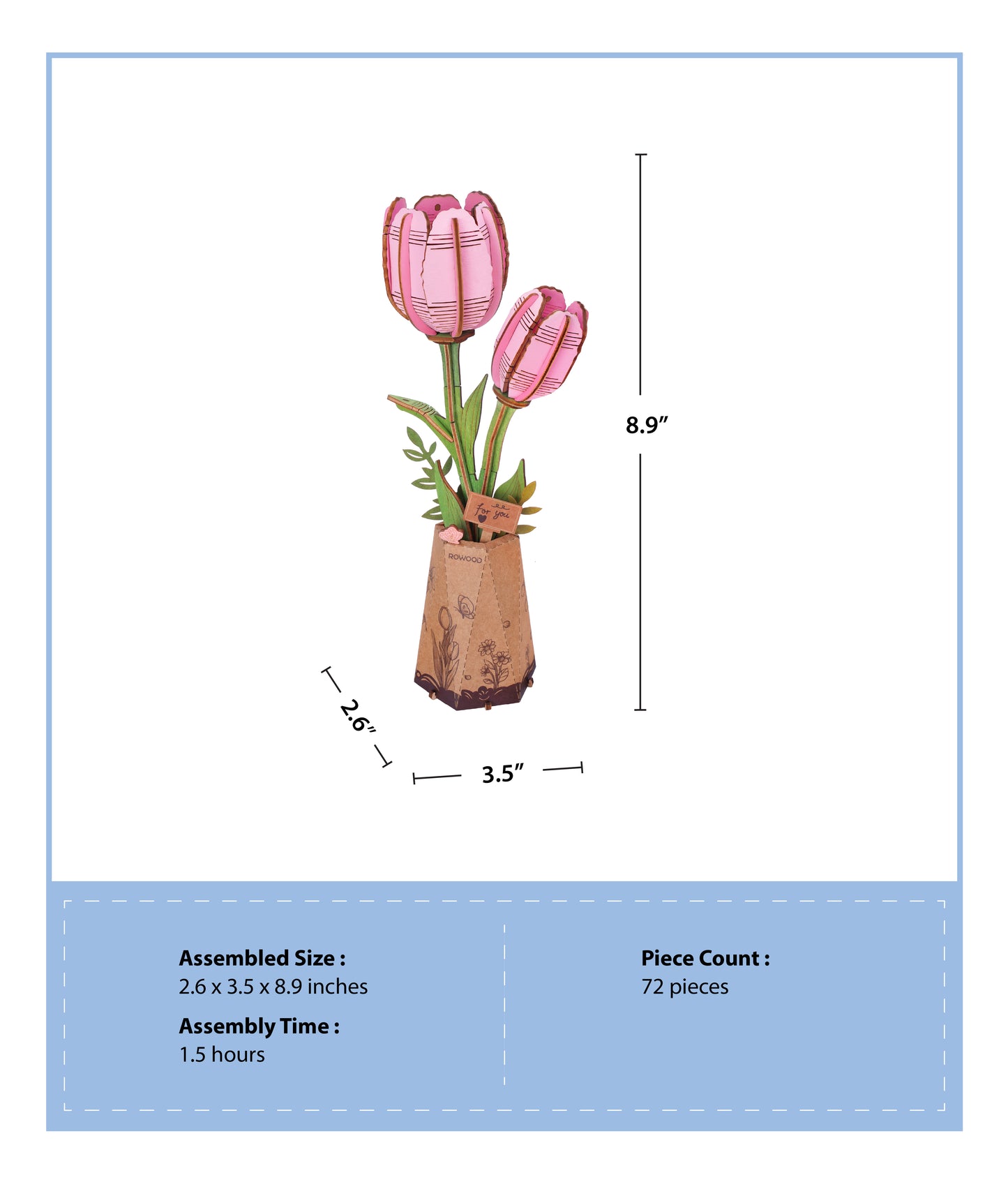 3D Wooden Puzzle | Pink Tulip