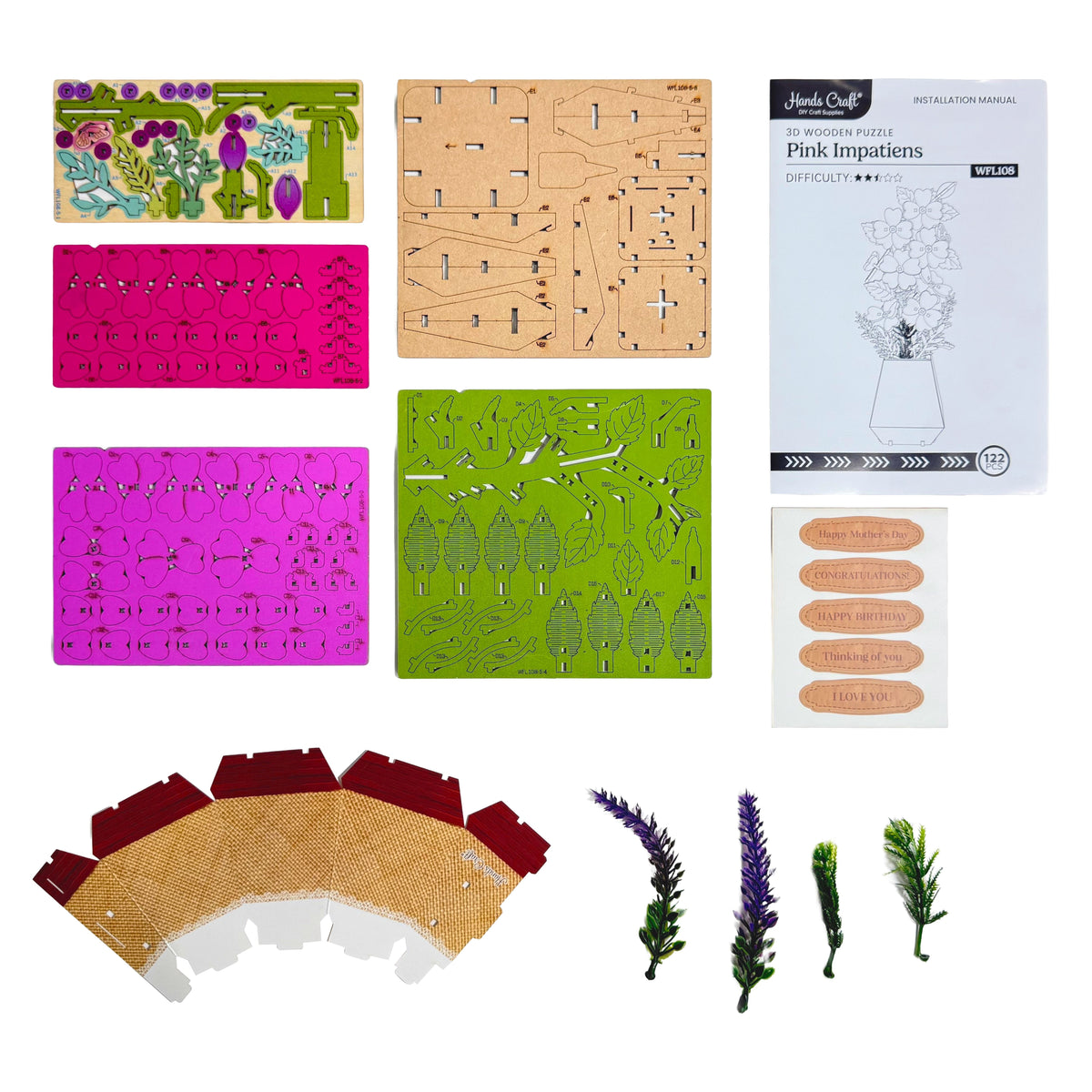 3D Wooden Puzzle | Pink Impatiens