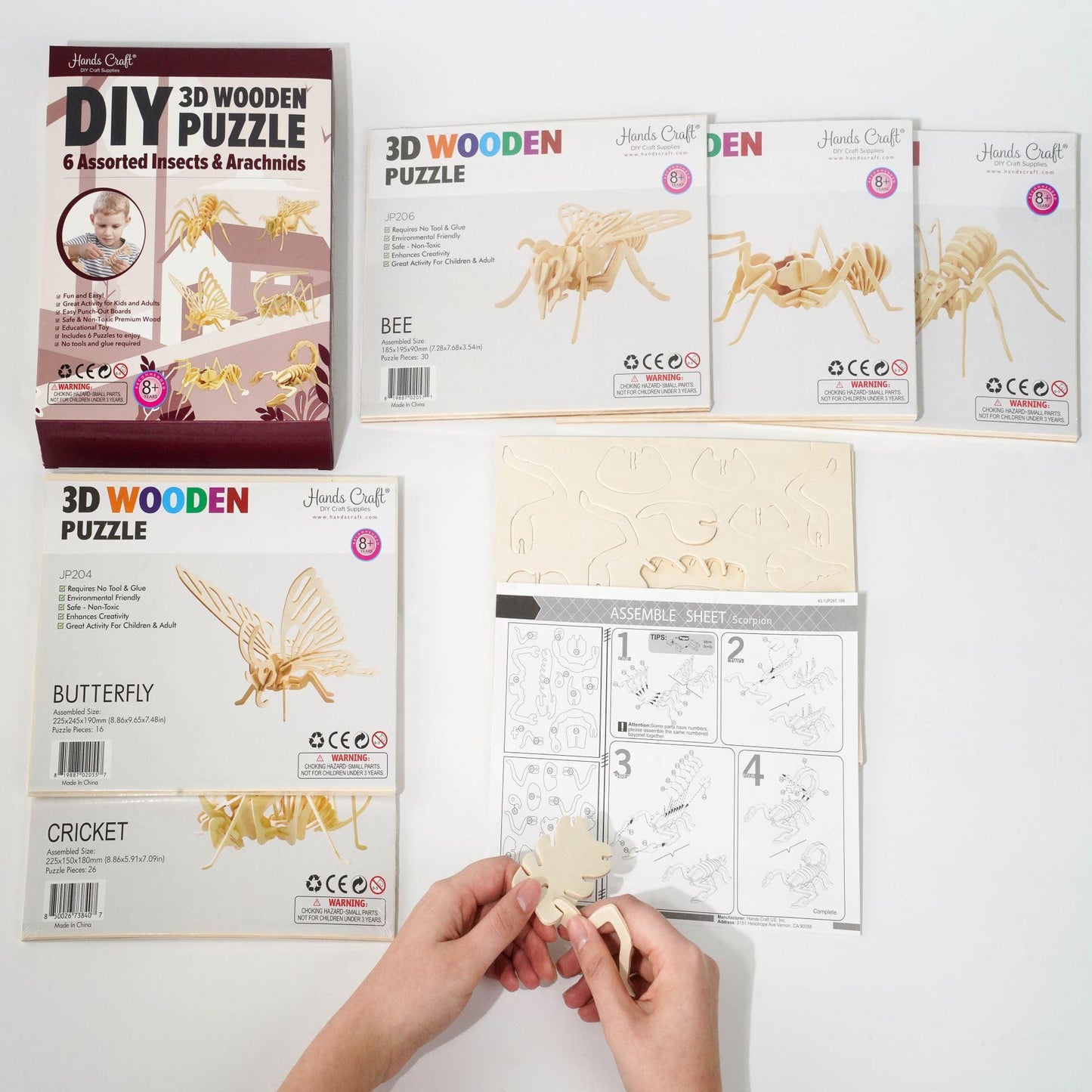 Hands Craft Classic Wooden Puzzle Bundle | Insects & Arachnids 6-pack