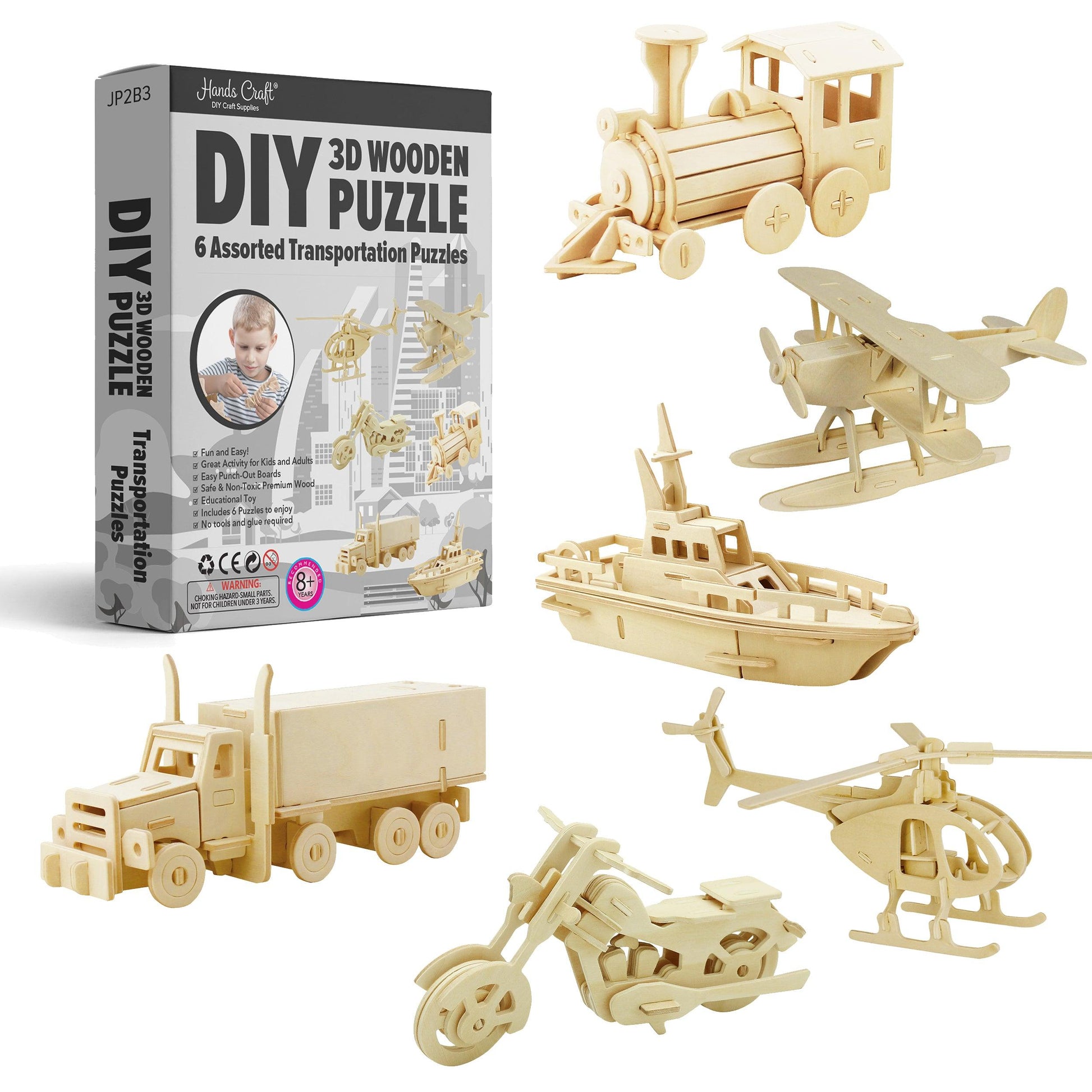 Hands Craft Classic Wooden Puzzle Bundle | Transportation Vehicles 6-pack