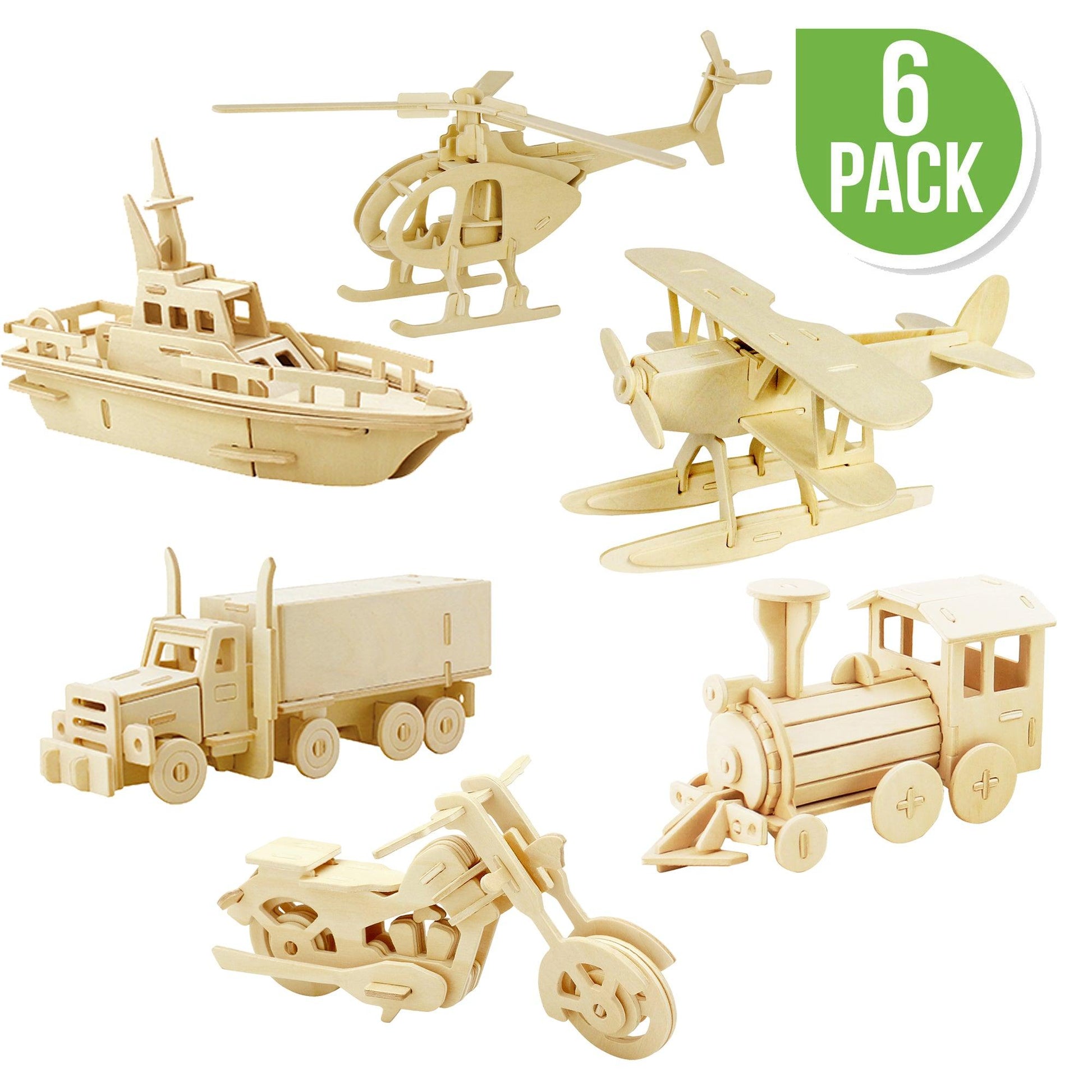 Hands Craft Classic Wooden Puzzle Bundle | Transportation Vehicles 6-pack