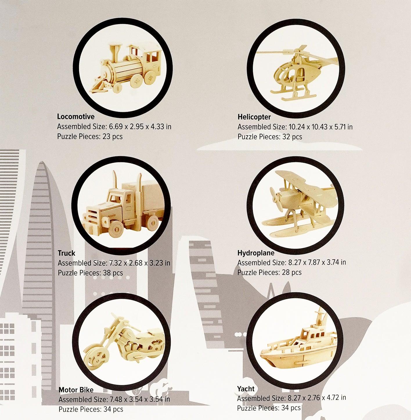 Hands Craft Classic Wooden Puzzle Bundle | Transportation Vehicles 6-pack