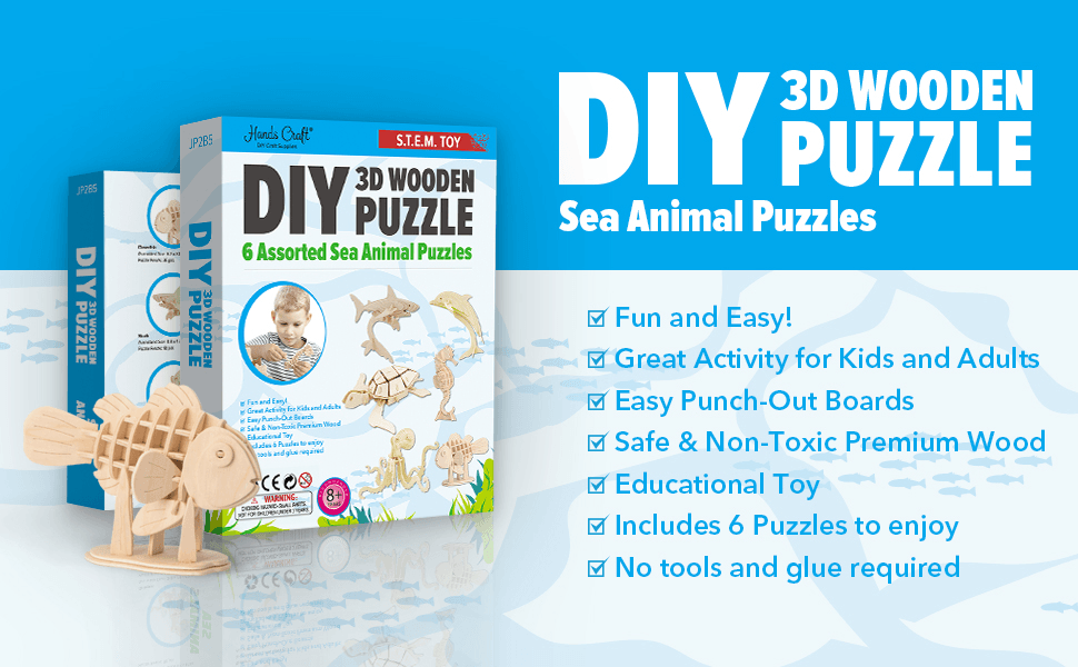Hands Craft DIY Miniatures 3D Classic Wooden Puzzle | Sea Animals
