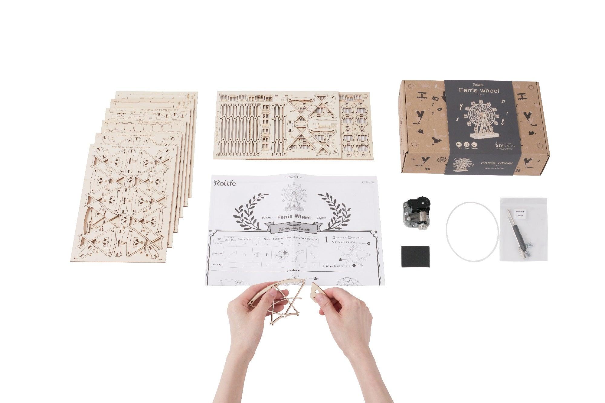 Hands Craft DIY Miniatures 3D Wooden Music Box Puzzle | Ferris Wheel