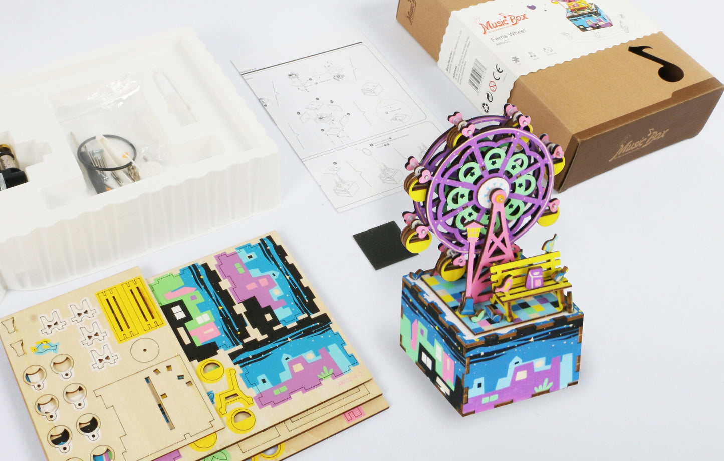 Hands Craft DIY Miniatures 3D Wooden Music Box Puzzle | Purple Ferris Wheel