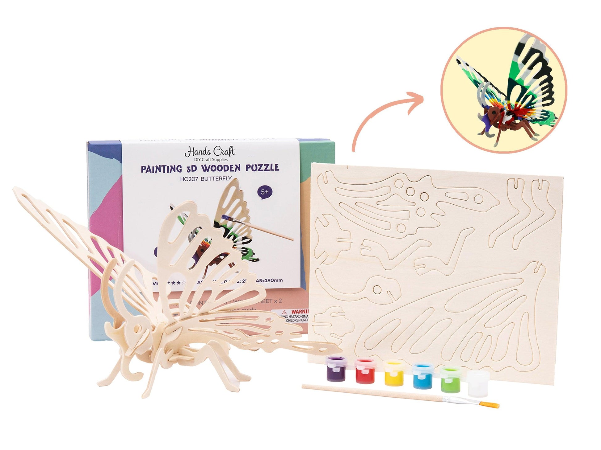 Hands Craft DIY Miniatures 3D Wooden Puzzle Paint Kit | Butterfly