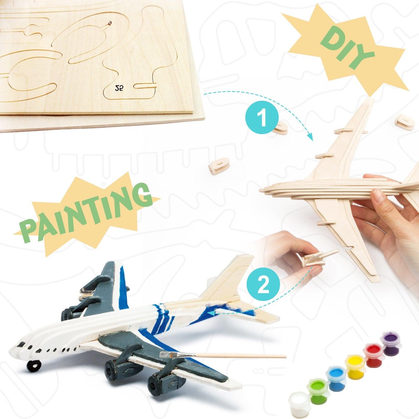 Hands Craft DIY Miniatures 3D Wooden Puzzle Paint Kit | Civil Airplane