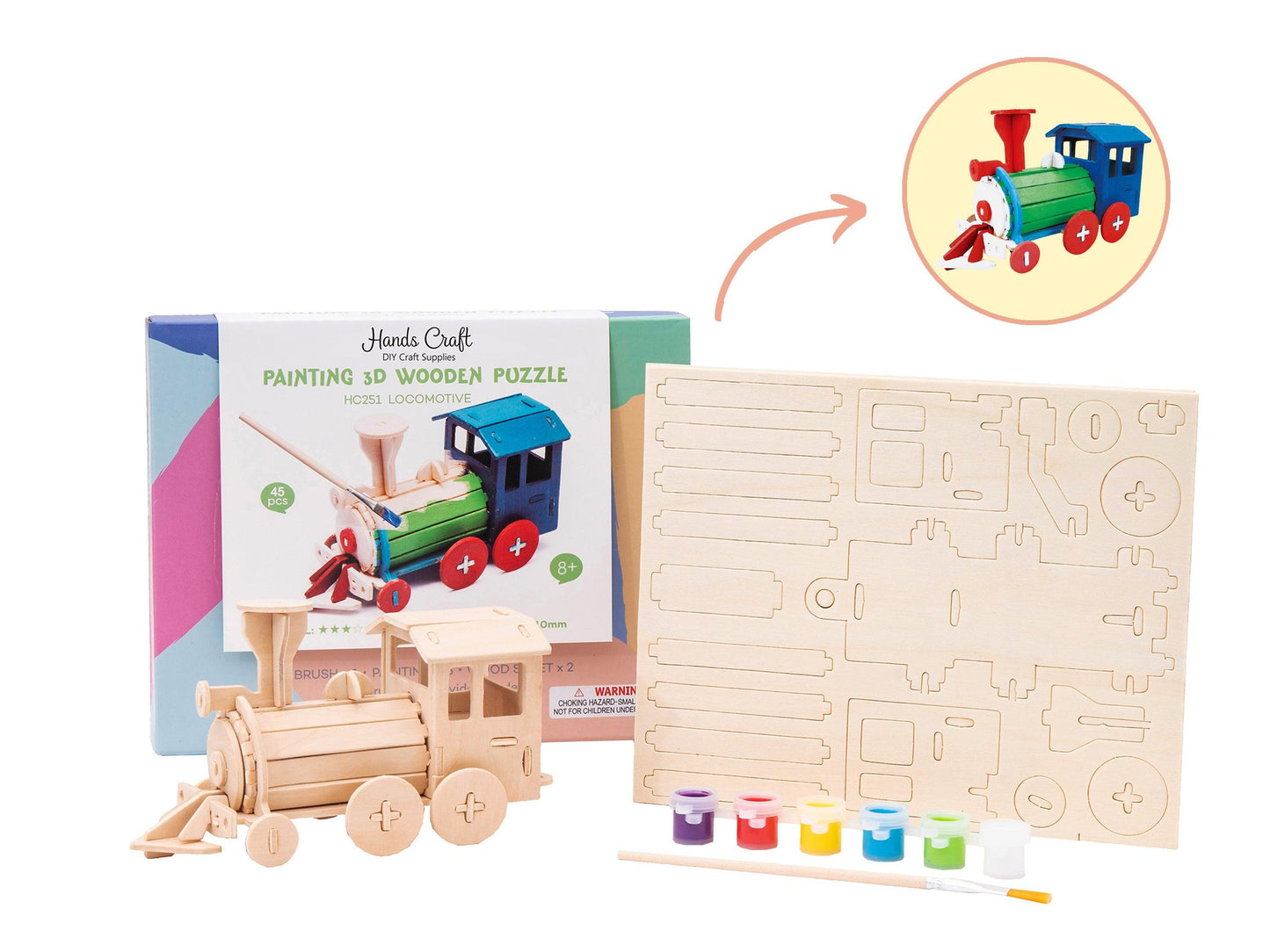 Hands Craft DIY Miniatures 3D Wooden Puzzle Paint Kit | Locomotive