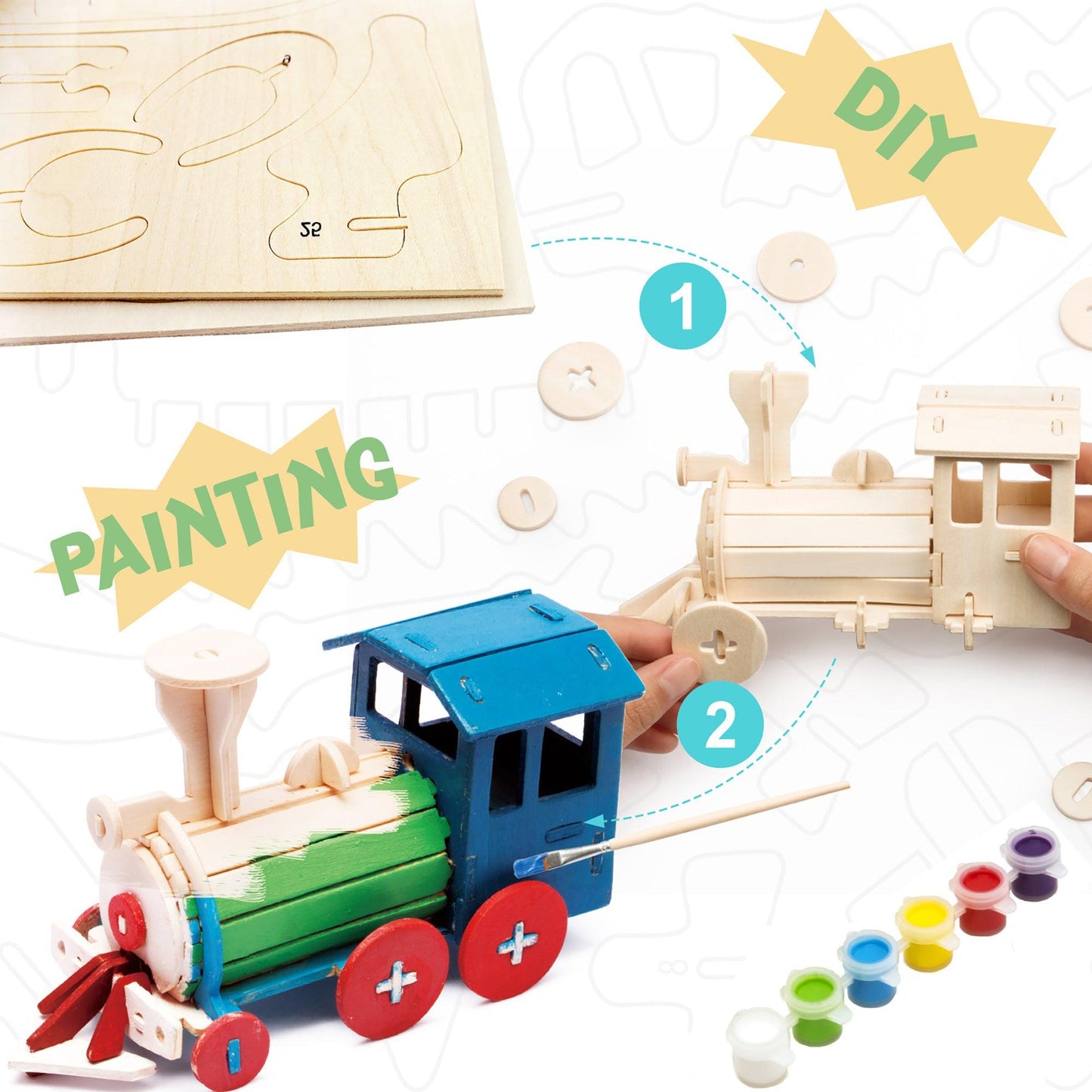 Hands Craft DIY Miniatures 3D Wooden Puzzle Paint Kit | Locomotive
