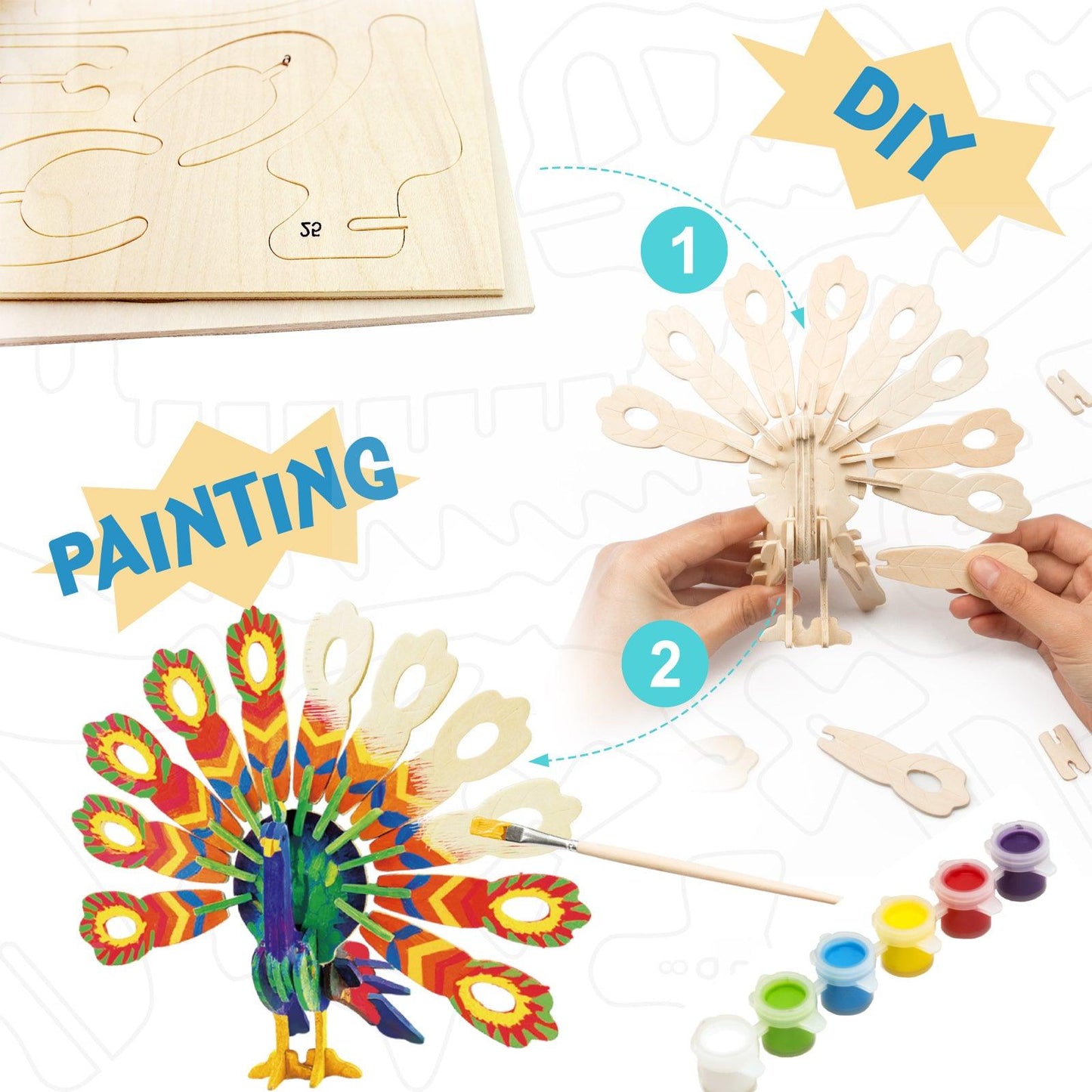 Hands Craft DIY Miniatures 3D Wooden Puzzle Paint Kit | Peacock