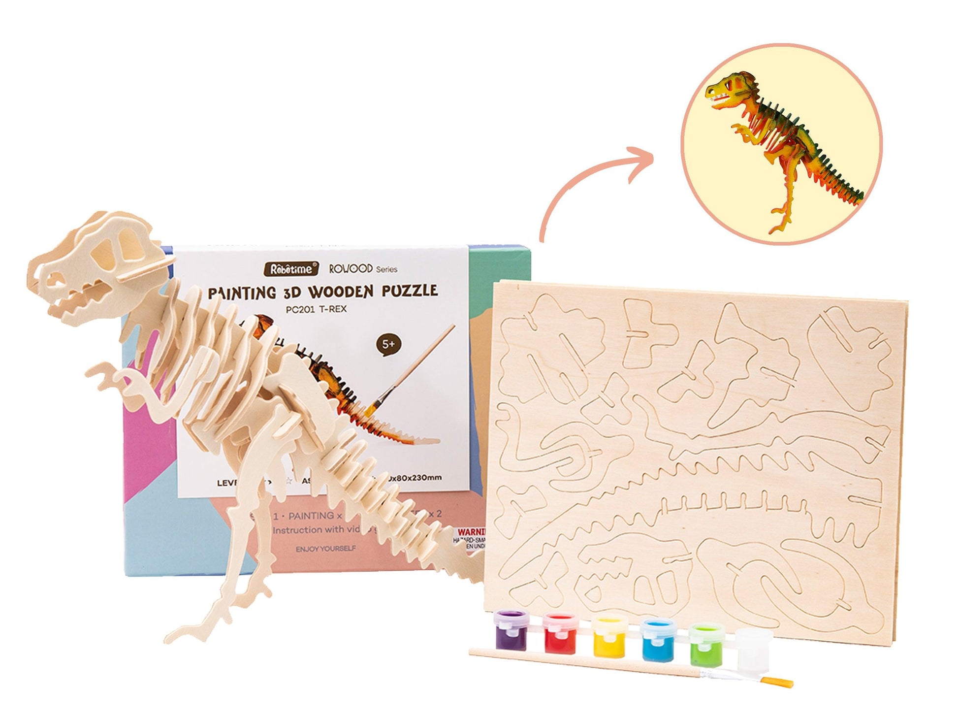 Hands Craft DIY Miniatures 3D Wooden Puzzle Paint Kit | T-Rex