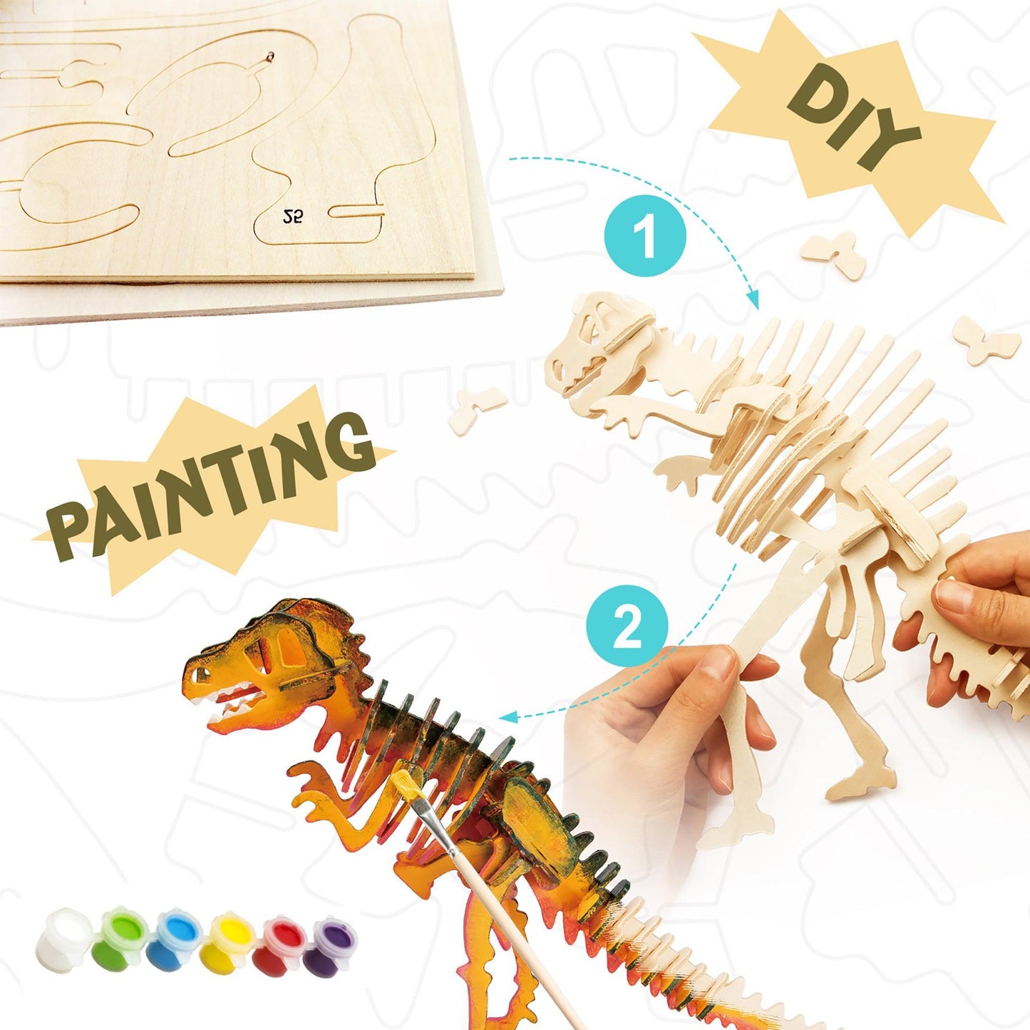 Hands Craft DIY Miniatures 3D Wooden Puzzle Paint Kit | T-Rex