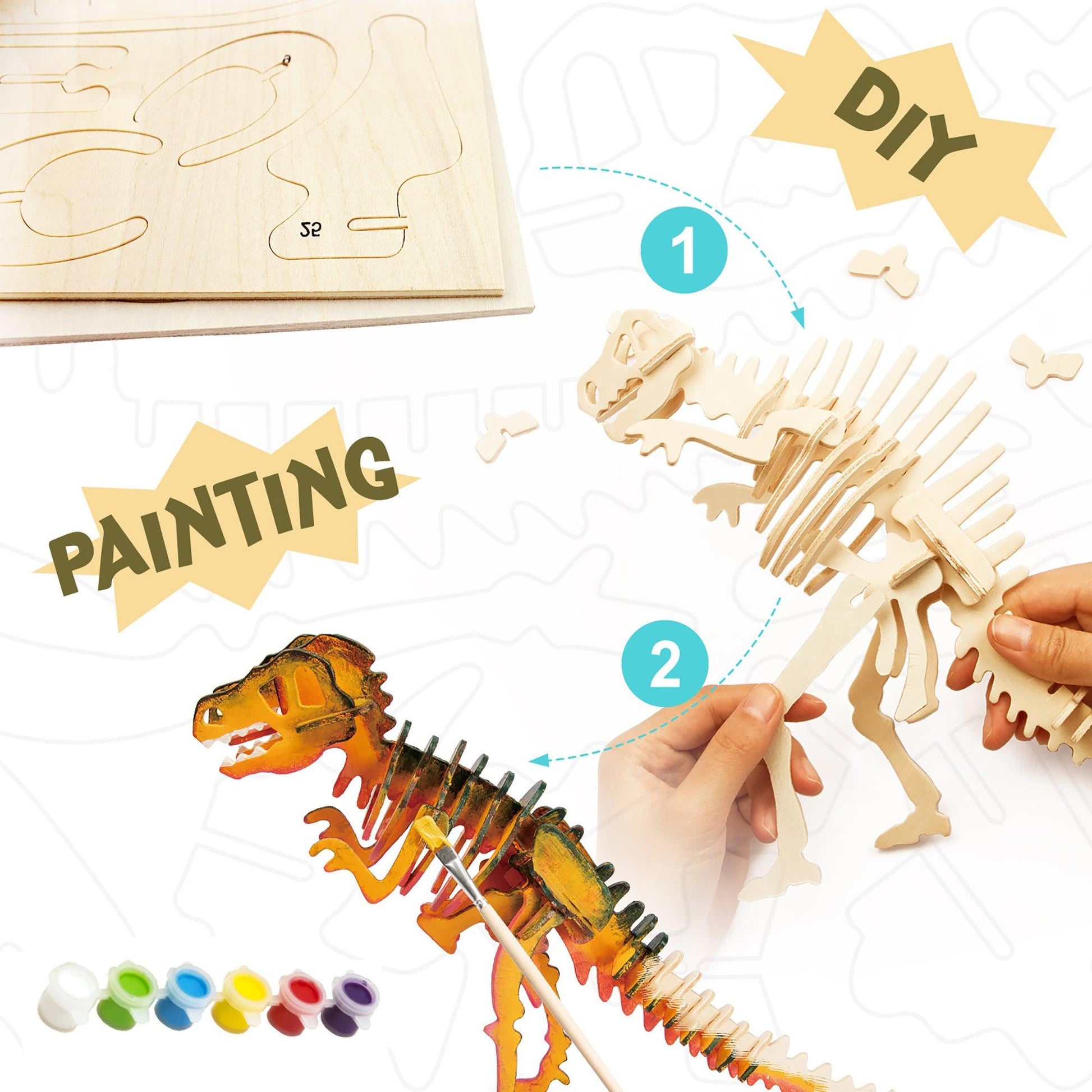 Hands Craft DIY Miniatures 3D Wooden Puzzle Paint Kit | T-Rex