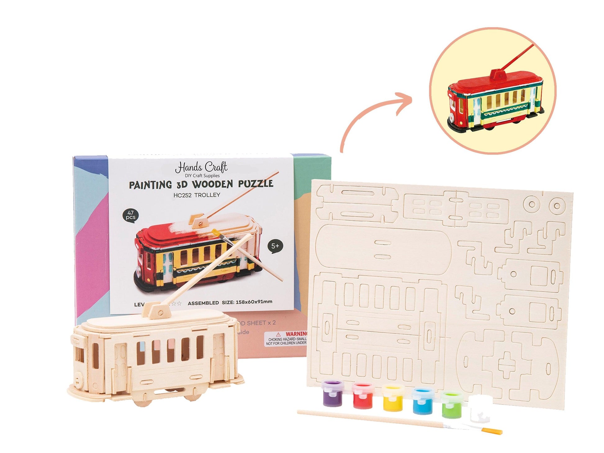 Hands Craft DIY Miniatures 3D Wooden Puzzle Paint Kit | Trolley