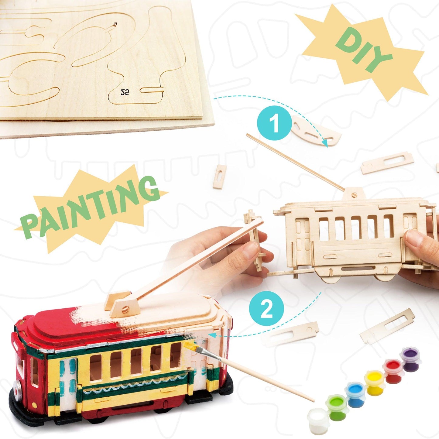 Hands Craft DIY Miniatures 3D Wooden Puzzle Paint Kit | Trolley
