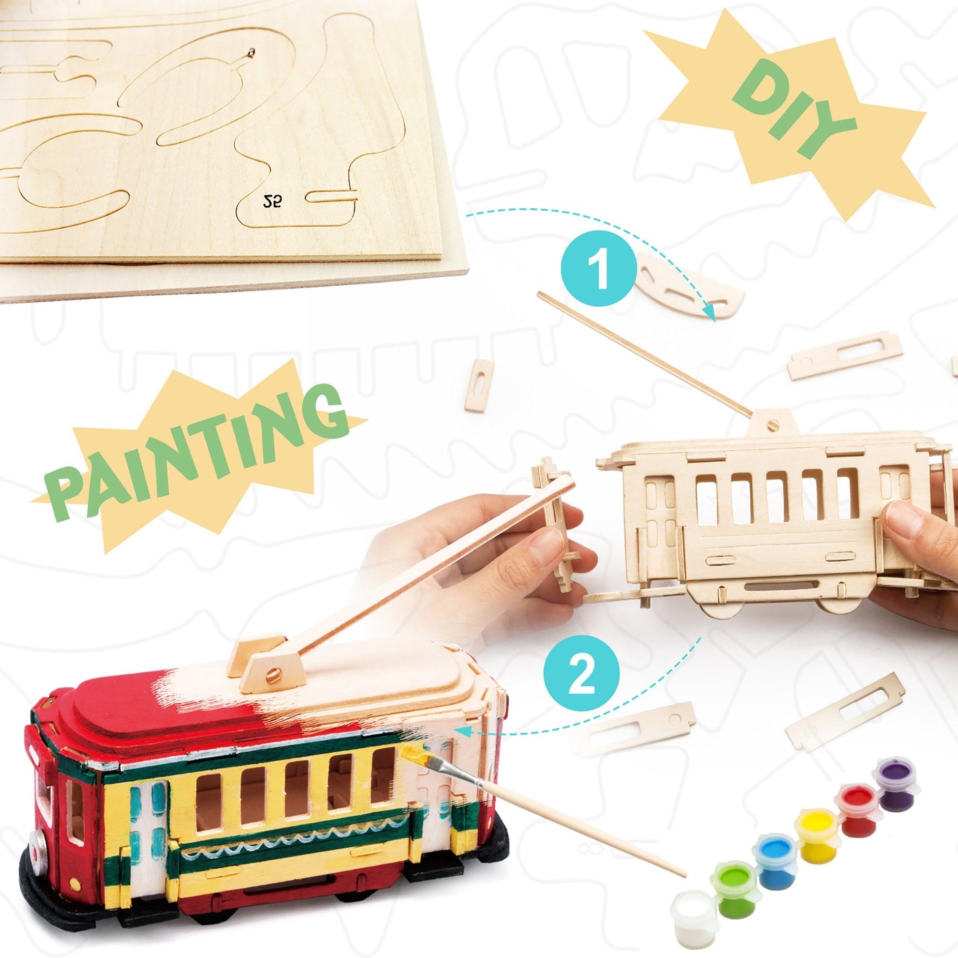 Hands Craft DIY Miniatures 3D Wooden Puzzle Paint Kit | Trolley