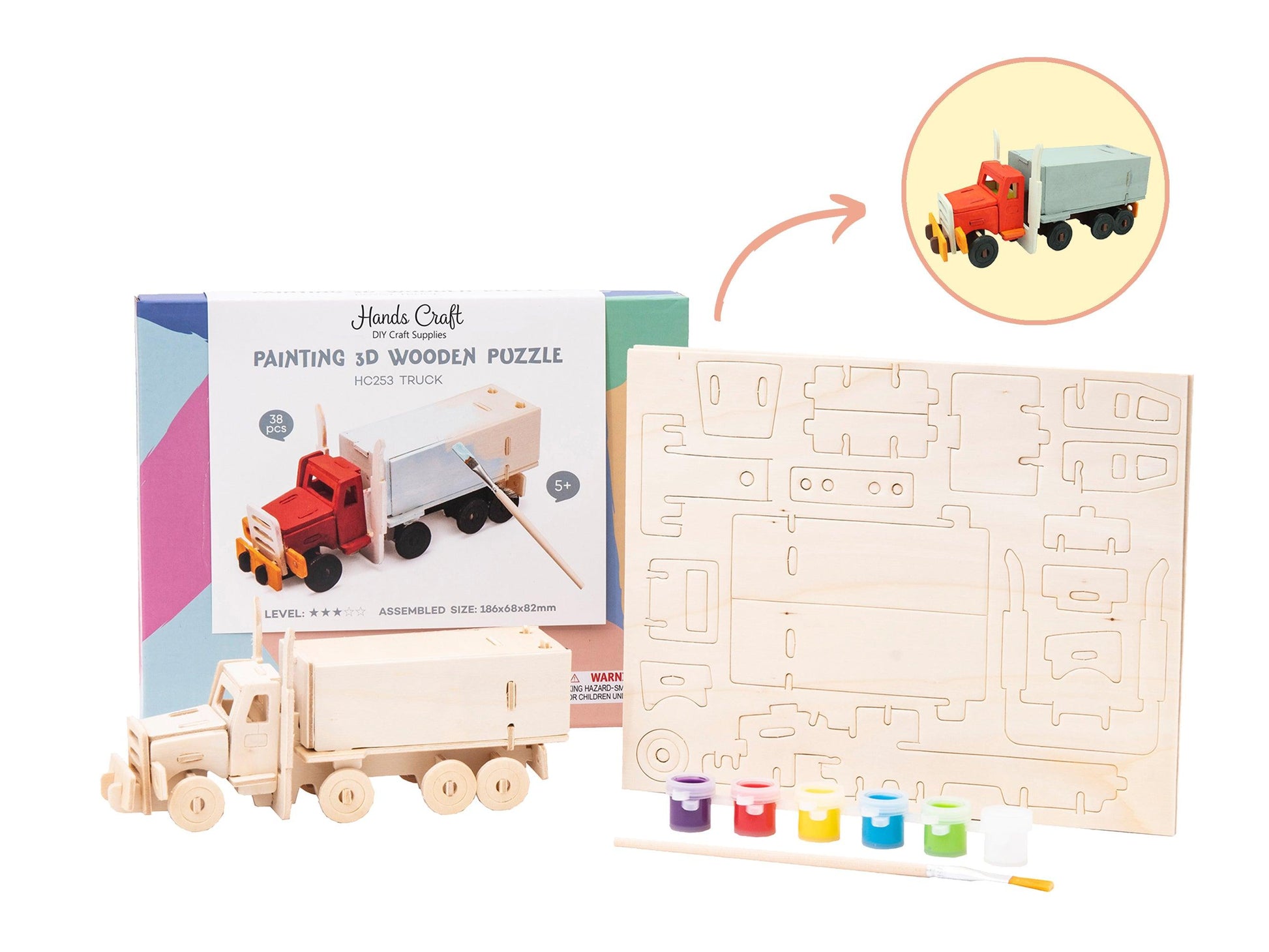 Hands Craft DIY Miniatures 3D Wooden Puzzle Paint Kit | Truck