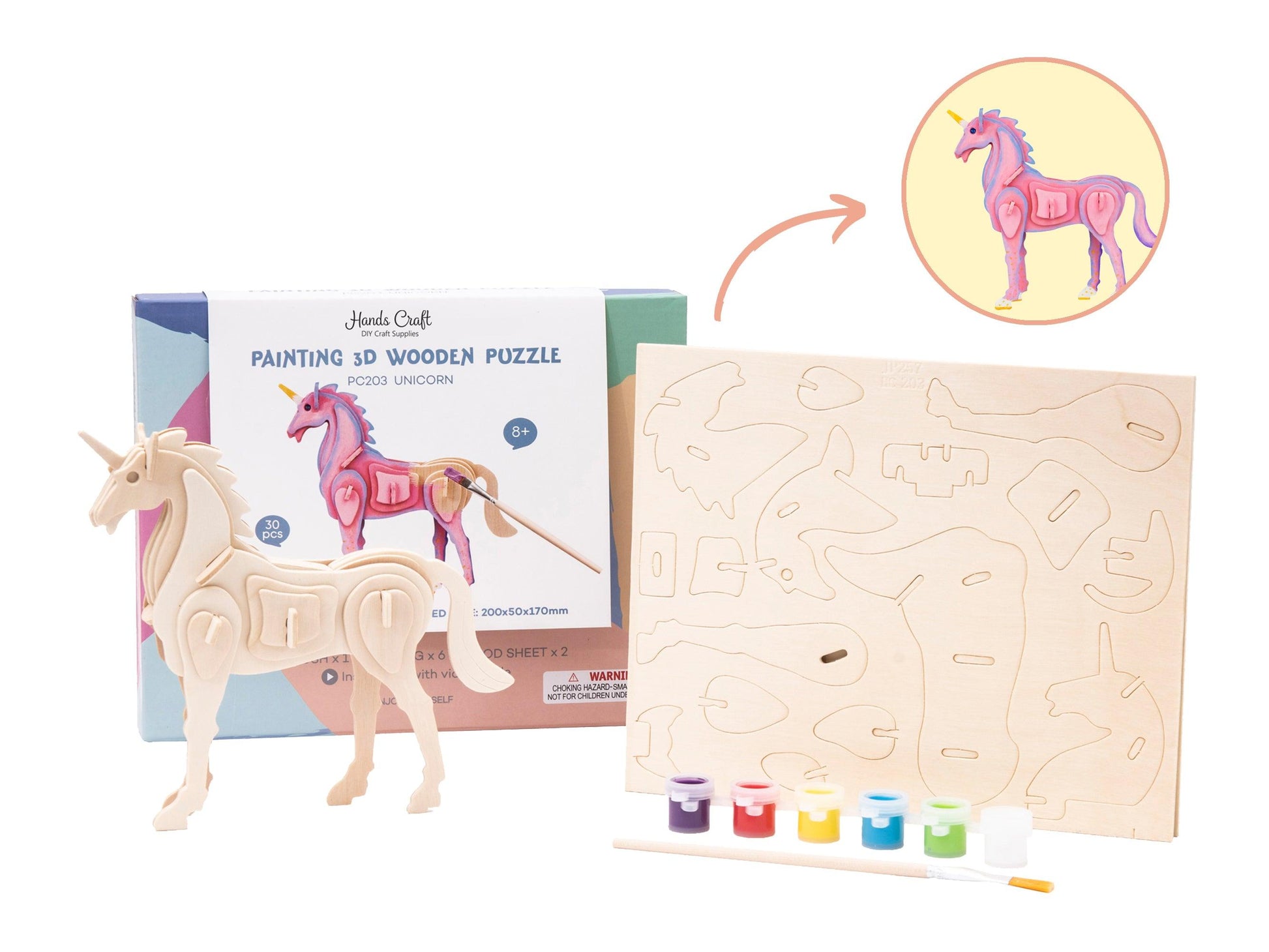 Hands Craft DIY Miniatures 3D Wooden Puzzle Paint Kit | Unicorn