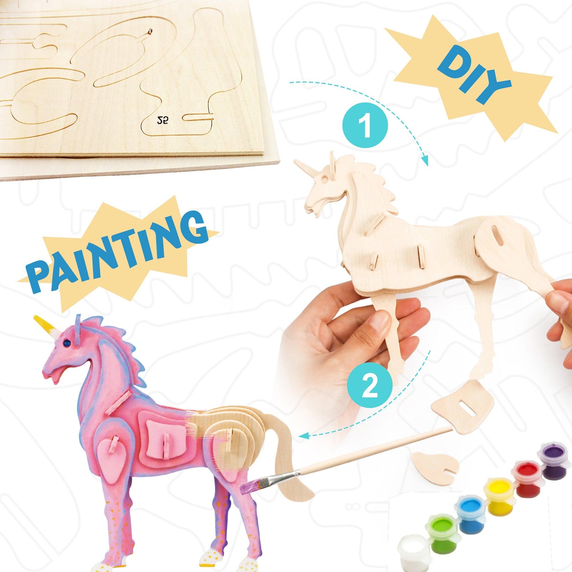 Hands Craft DIY Miniatures 3D Wooden Puzzle Paint Kit | Unicorn