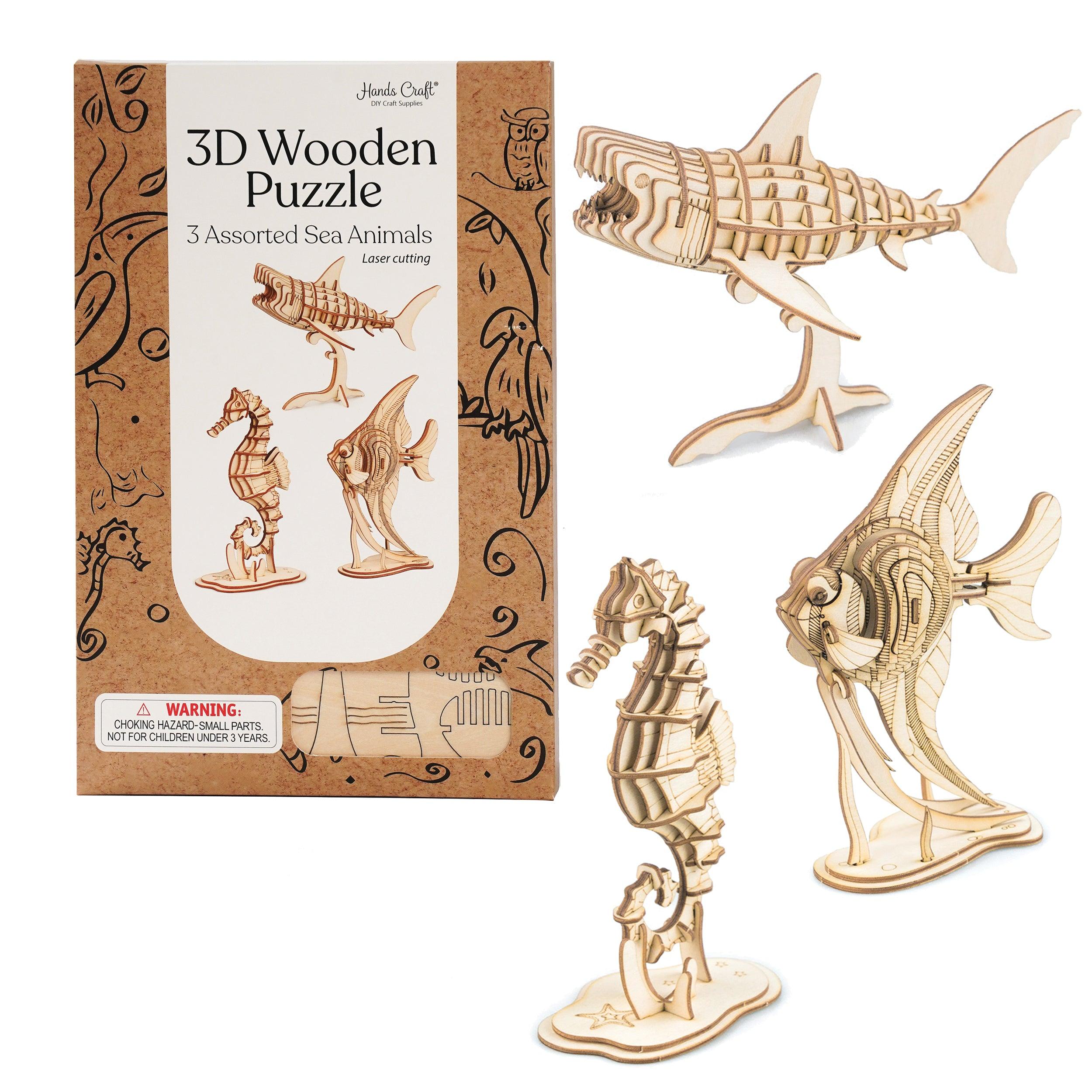 Hands Craft DIY Miniatures 3D Wooden Puzzle | Sea Animals (3-Pack)