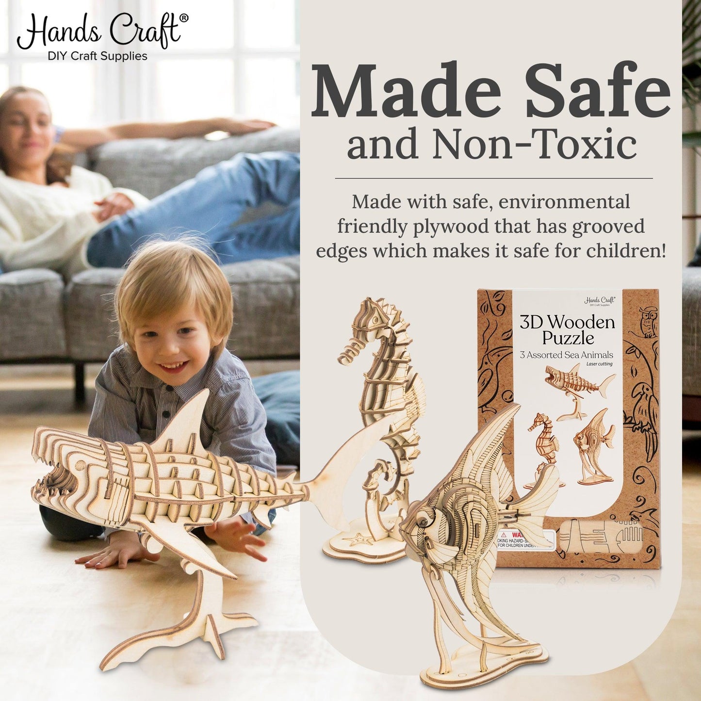 Hands Craft DIY Miniatures 3D Wooden Puzzle | Sea Animals (3-Pack)