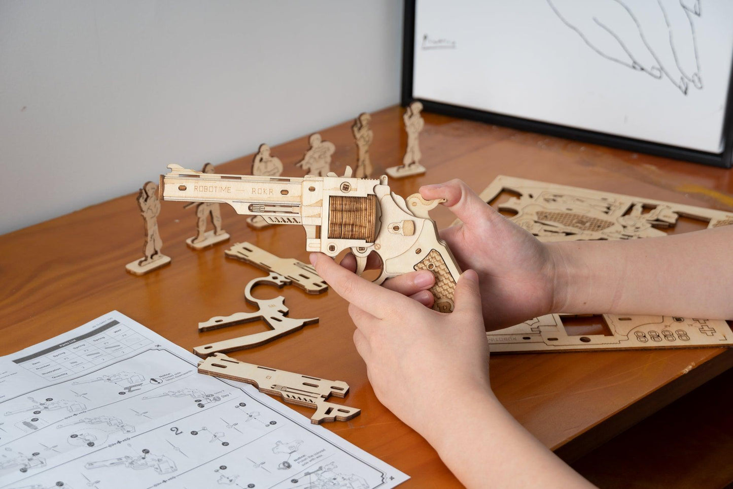 Hands Craft DIY Miniatures Mechanical 3D Wooden Puzzle | Corsac M60 Rubber Band Gun