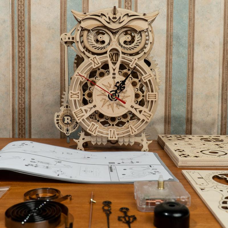 Hands Craft DIY Miniatures Mechanical 3D Wooden Puzzle | Owl Clock