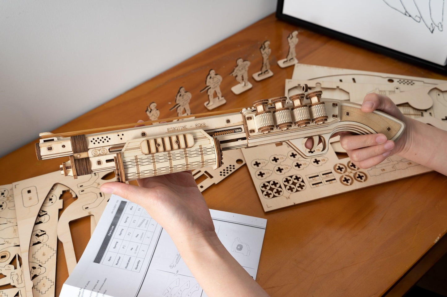 Hands Craft DIY Miniatures Mechanical 3D Wooden Puzzle | Rubber Band Pump Action Shotgun